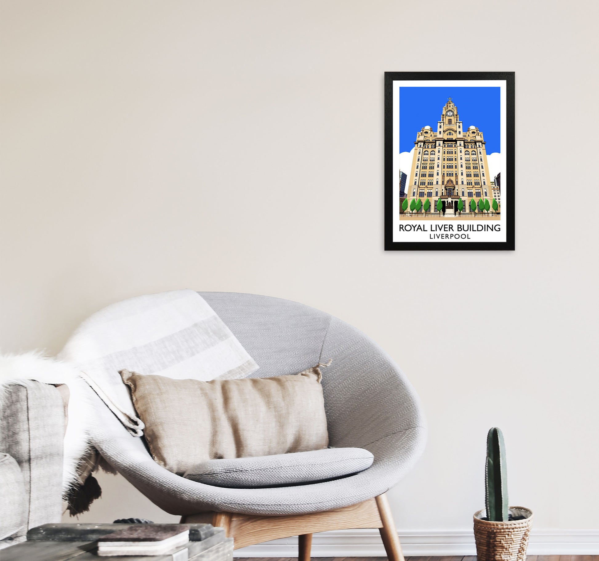 Royal Liver Building by Richard O'Neill A3 White Frame