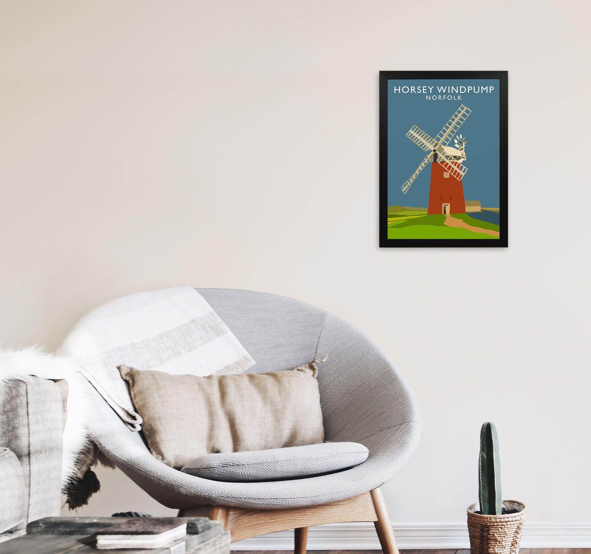 Horsey Windpump Norfolk Art Print by Richard O'Neill A3 White Frame