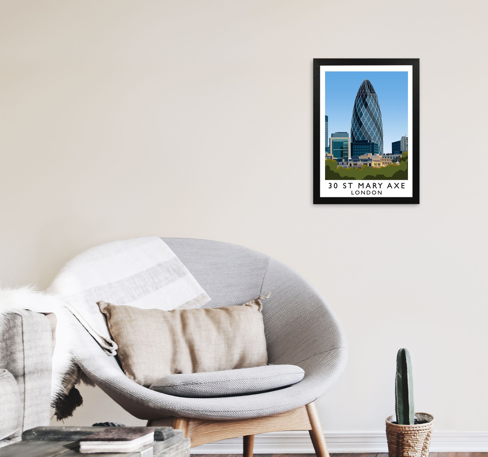 30 St Mary Axe London Travel Art Print by Richard O'Neill A3 White Frame