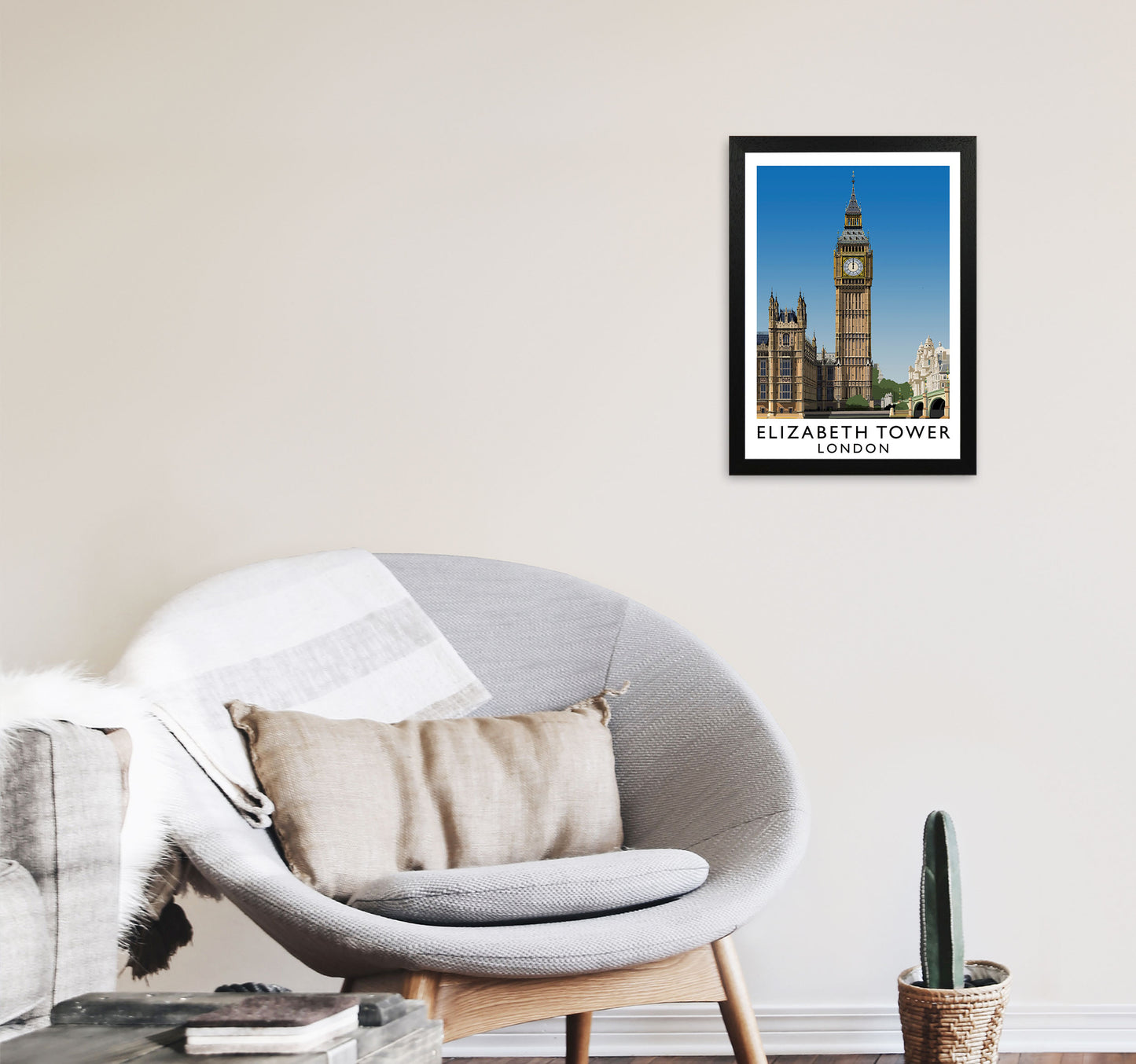 Elizabeth Tower by Richard O'Neill A3 White Frame