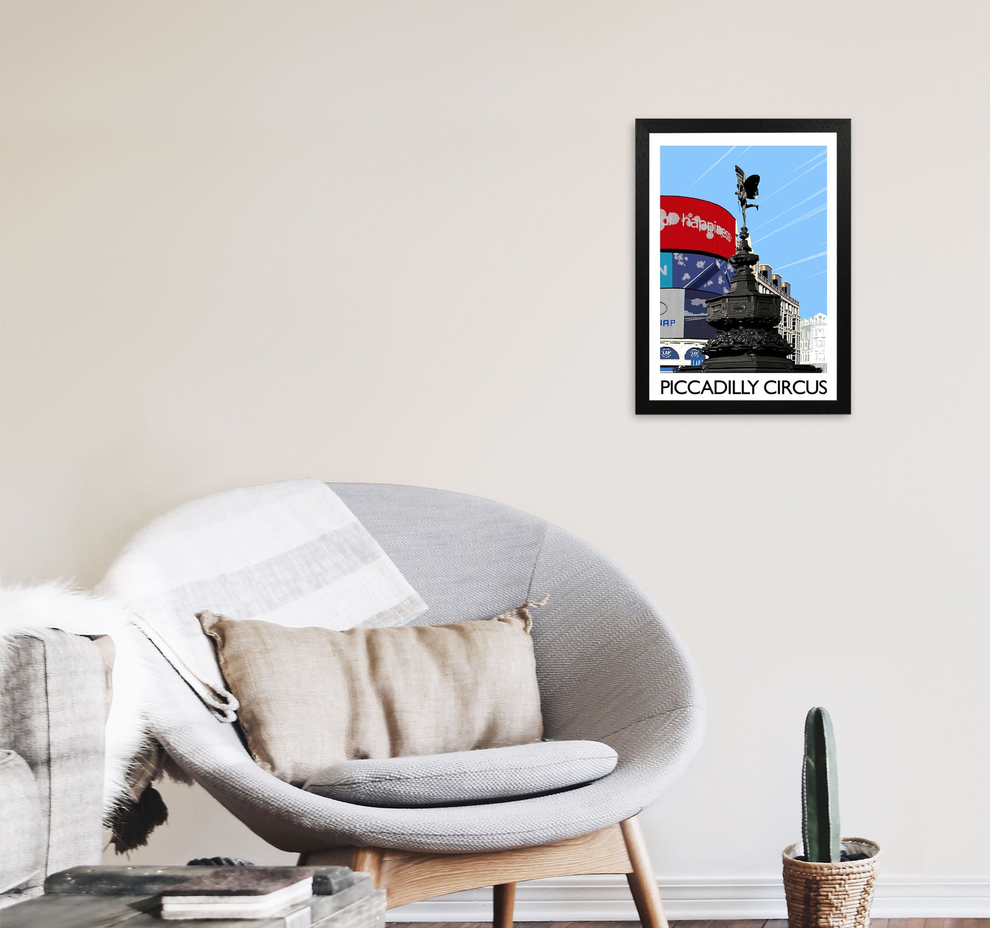 Piccadilly Circus London Portrait Art Print by Richard O'Neill A3 White Frame