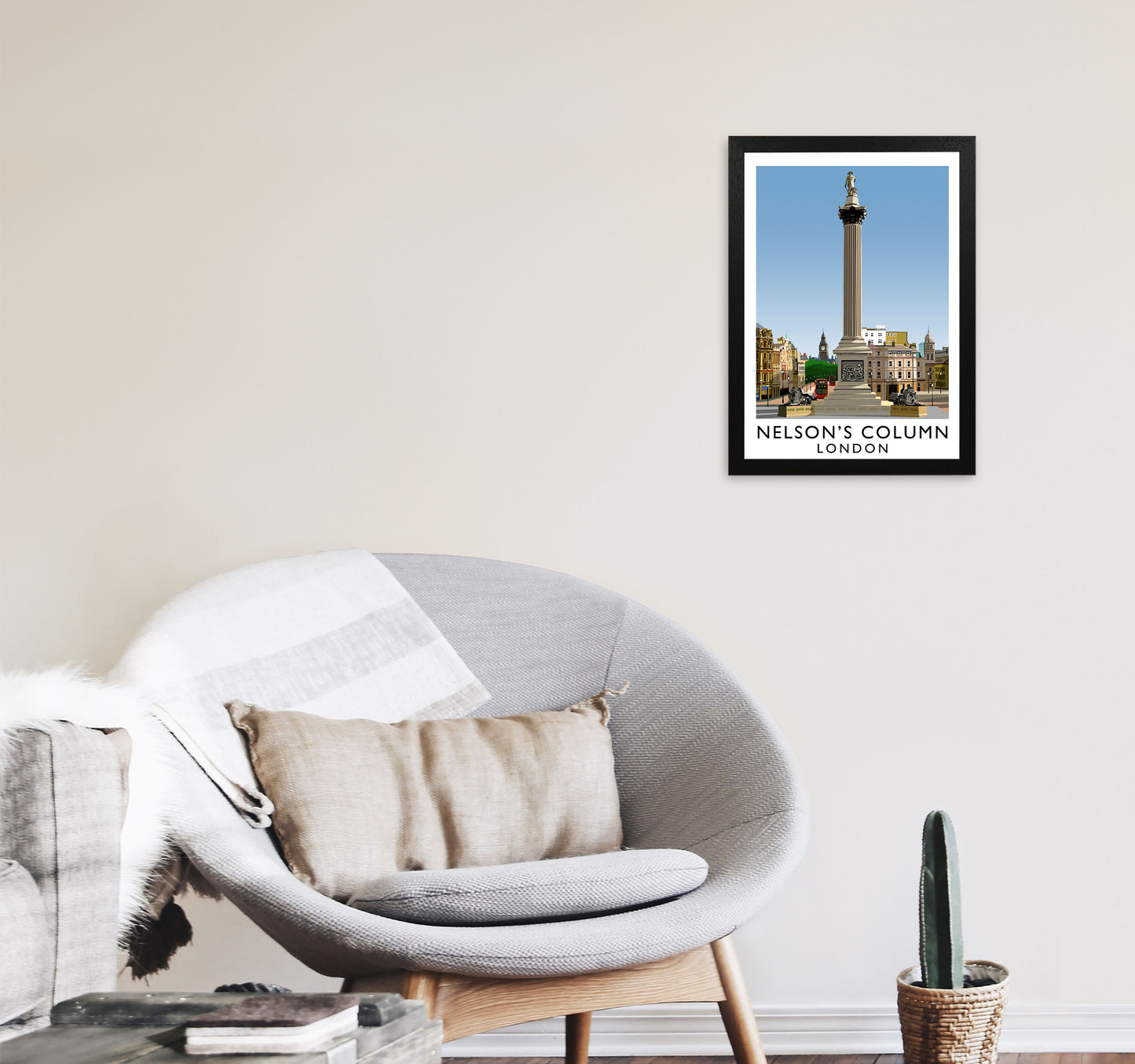 Nelson's Column London Art Print by Richard O'Neill A3 White Frame