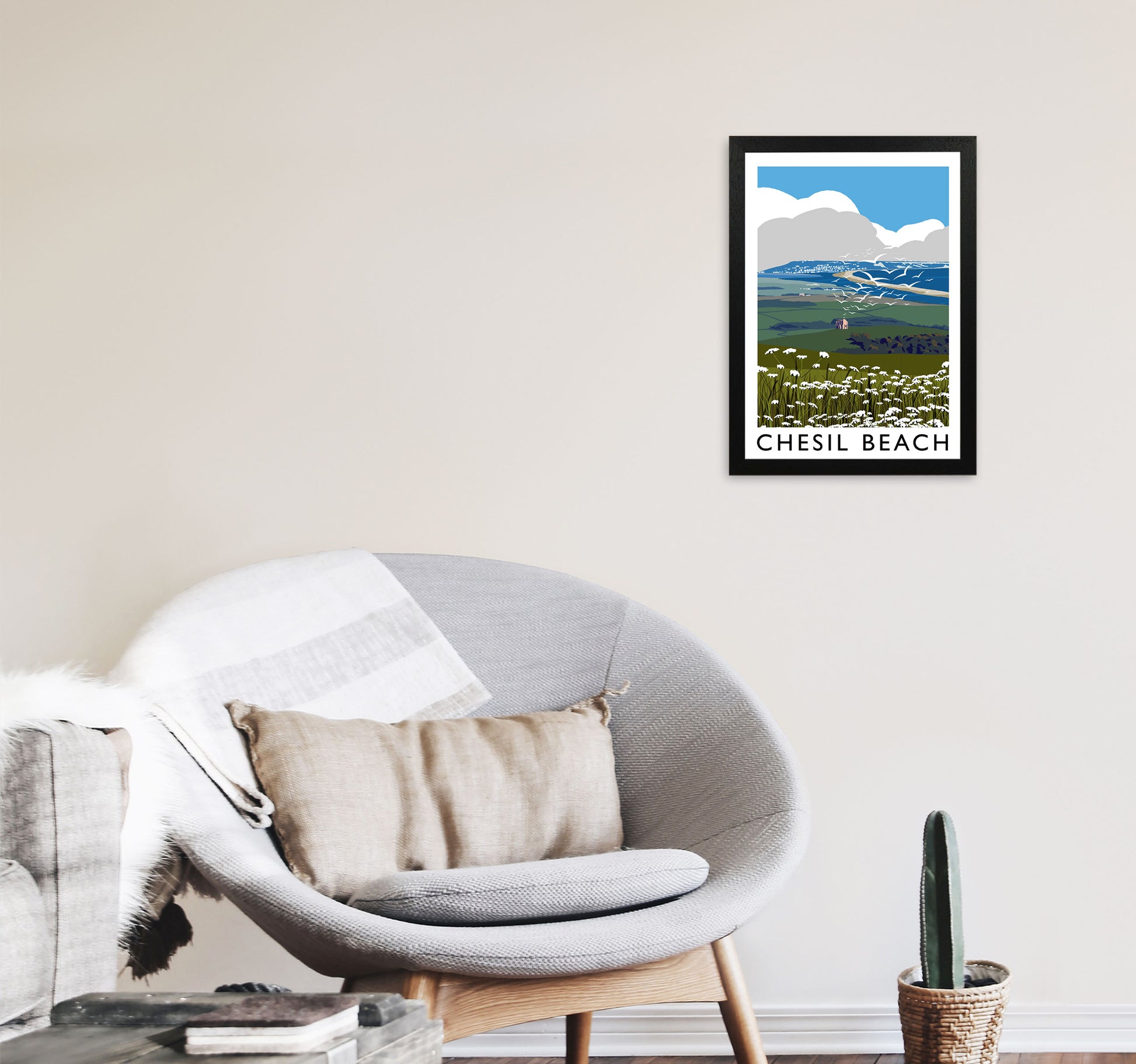 Chesil Beach by Richard O'Neill A3 White Frame