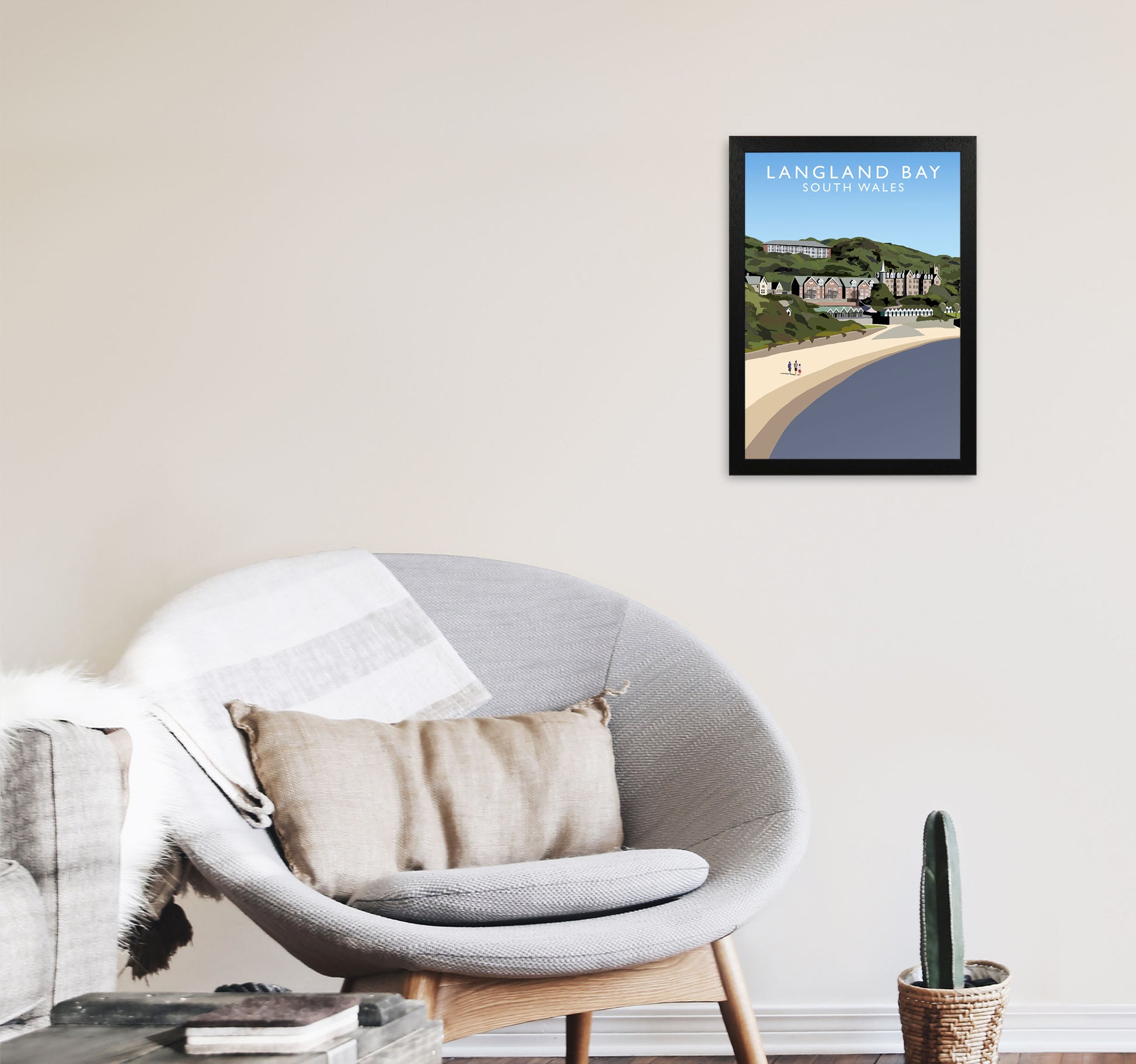 Langland Bay by Richard O'Neill A3 White Frame