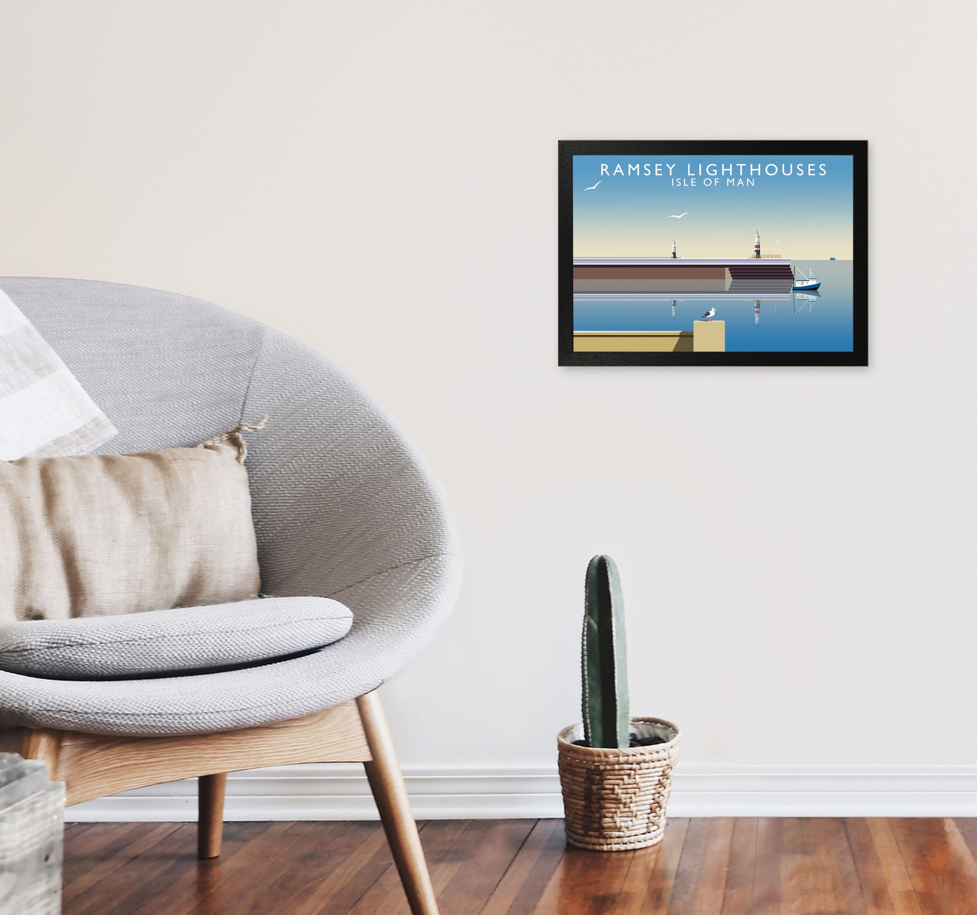 Ramsey Lighthouses Isle of Man Art Print by Richard O'Neill A3 White Frame