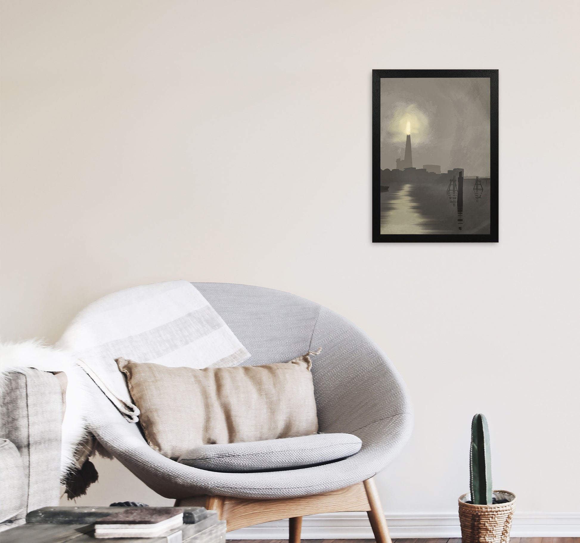 Shard In Fog Portrait Travel Art Print by Richard O'Neill, Framed Wall Art A3 White Frame