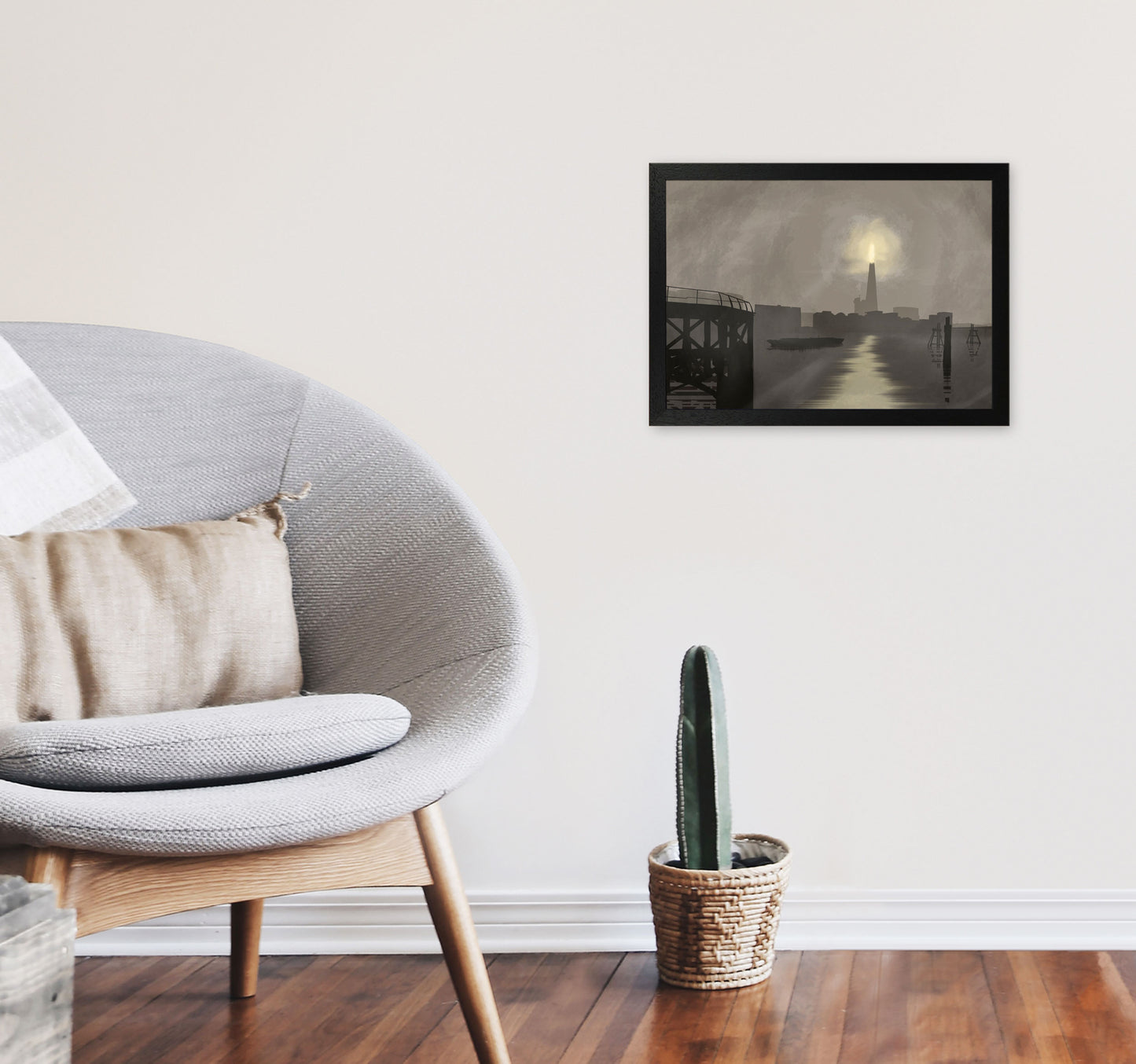 Shard In Fog Travel Art Print by Richard O'Neill, Framed Wall Art A3 White Frame