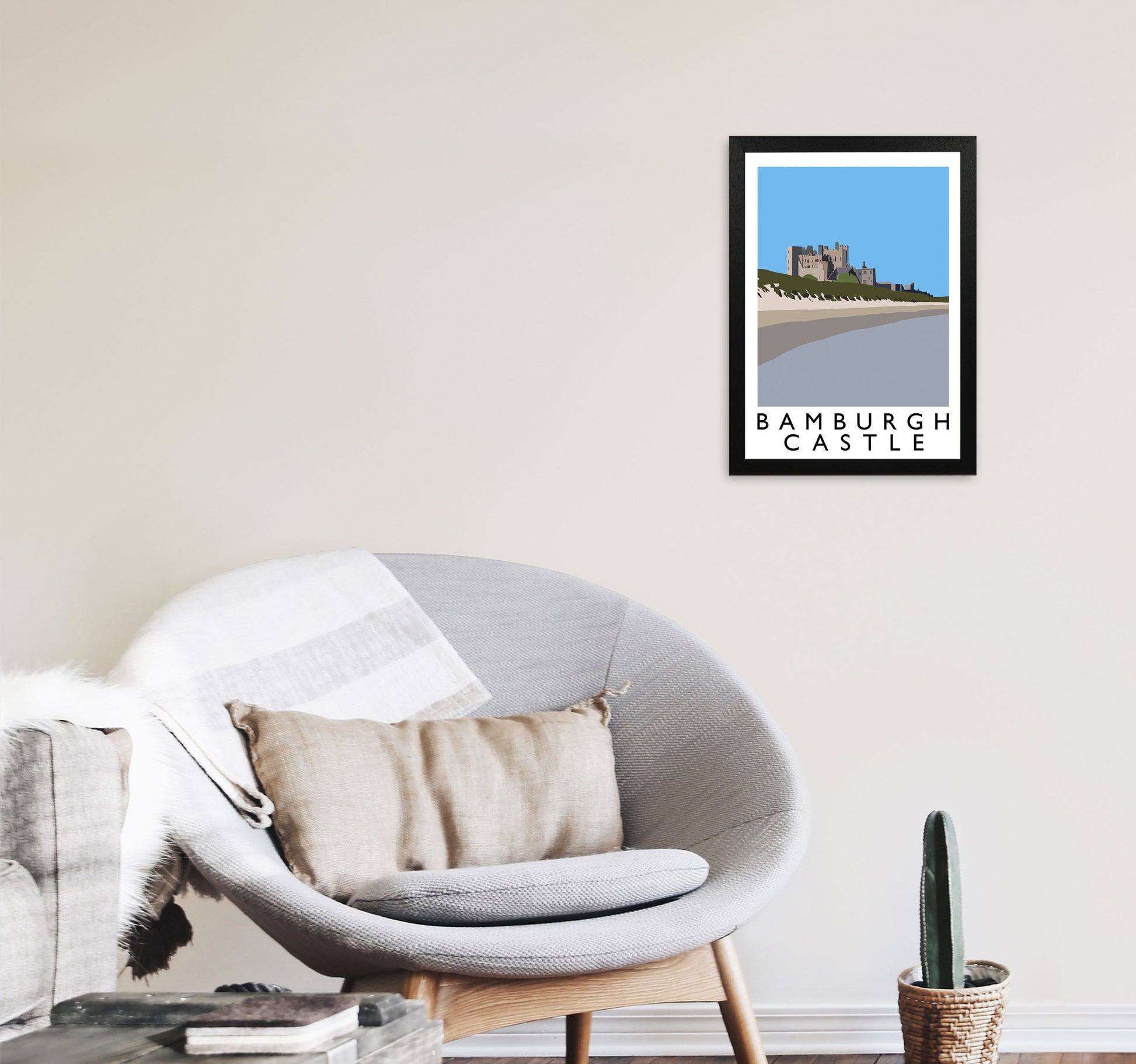 Bamburgh Castle Portrait by Richard O'Neill A3 White Frame