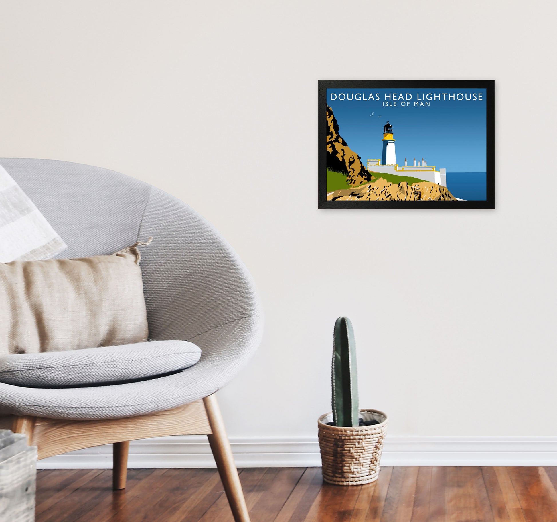 Douglas Head Lighthouse Portrait by Richard O'Neill A3 White Frame