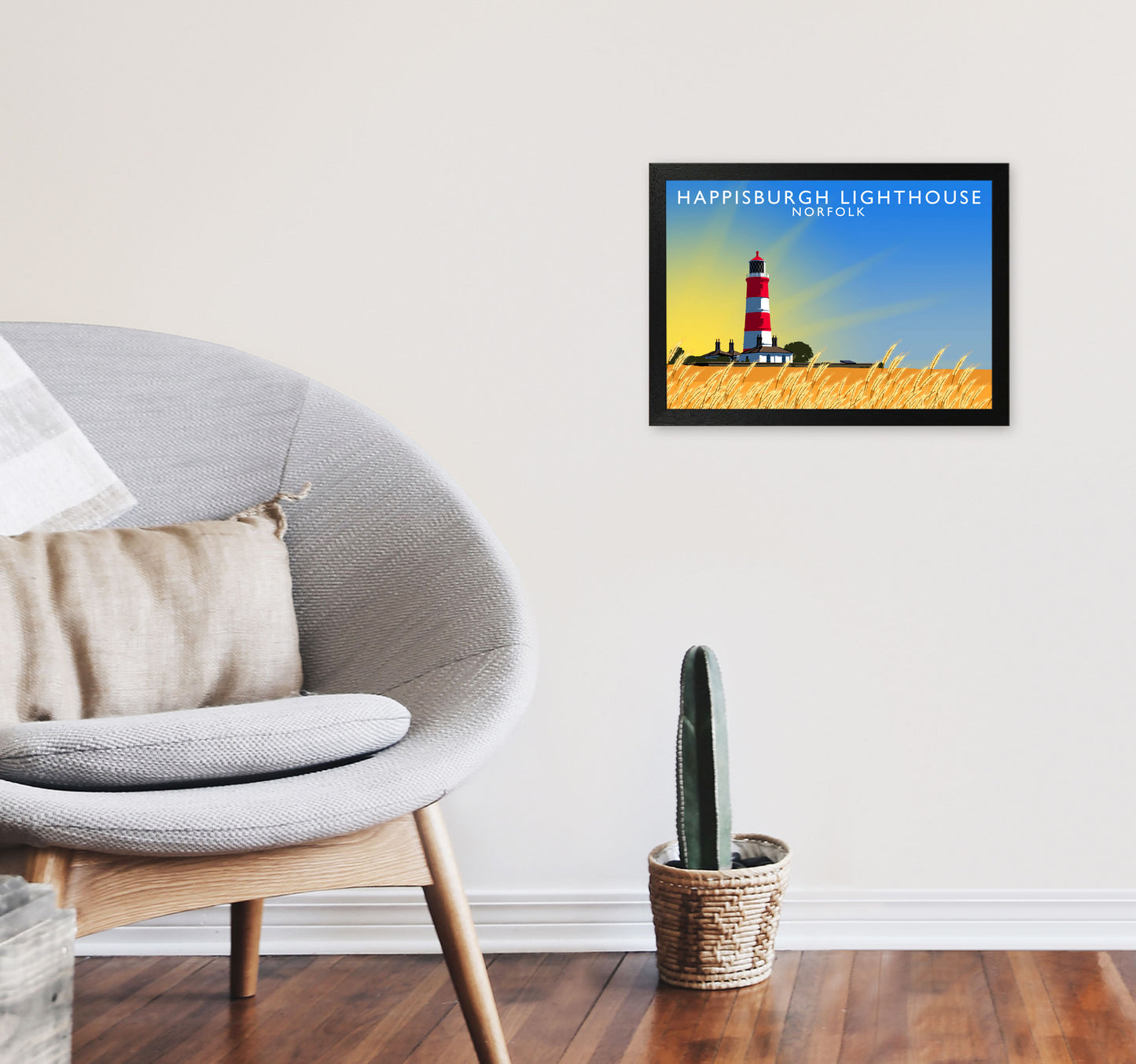 Hapisburgh Lighthouse Norfolk Art Print by Richard O'Neill, Framed Wall Art A3 White Frame