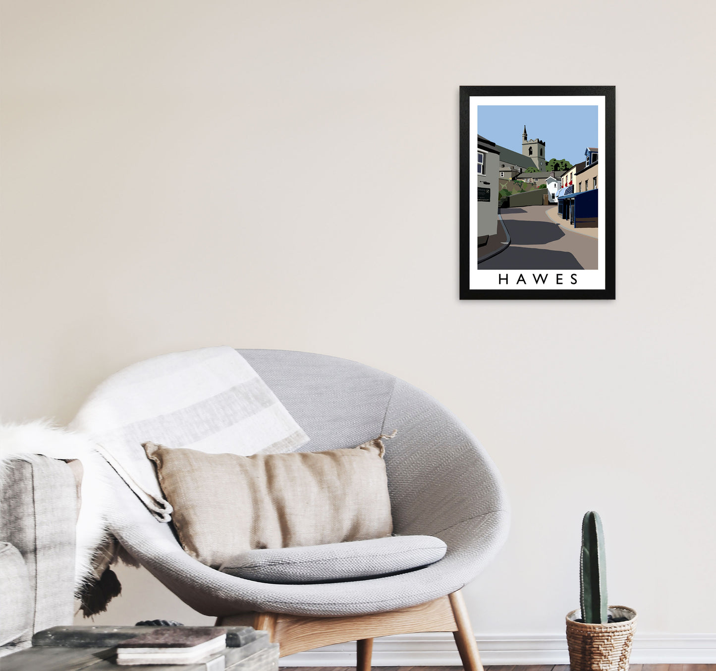 Hawes Travel Art Print by Richard O'Neill, Framed Wall Art A3 White Frame