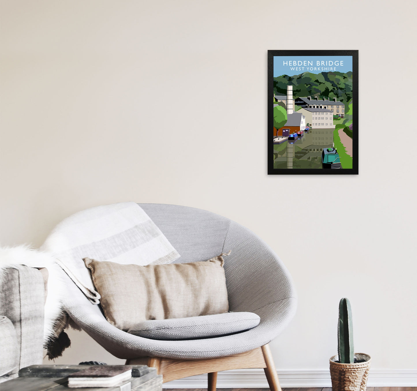 Hebden Bridge West Yorkshire Portrait Travel Art Print by Richard O'Neill A3 White Frame