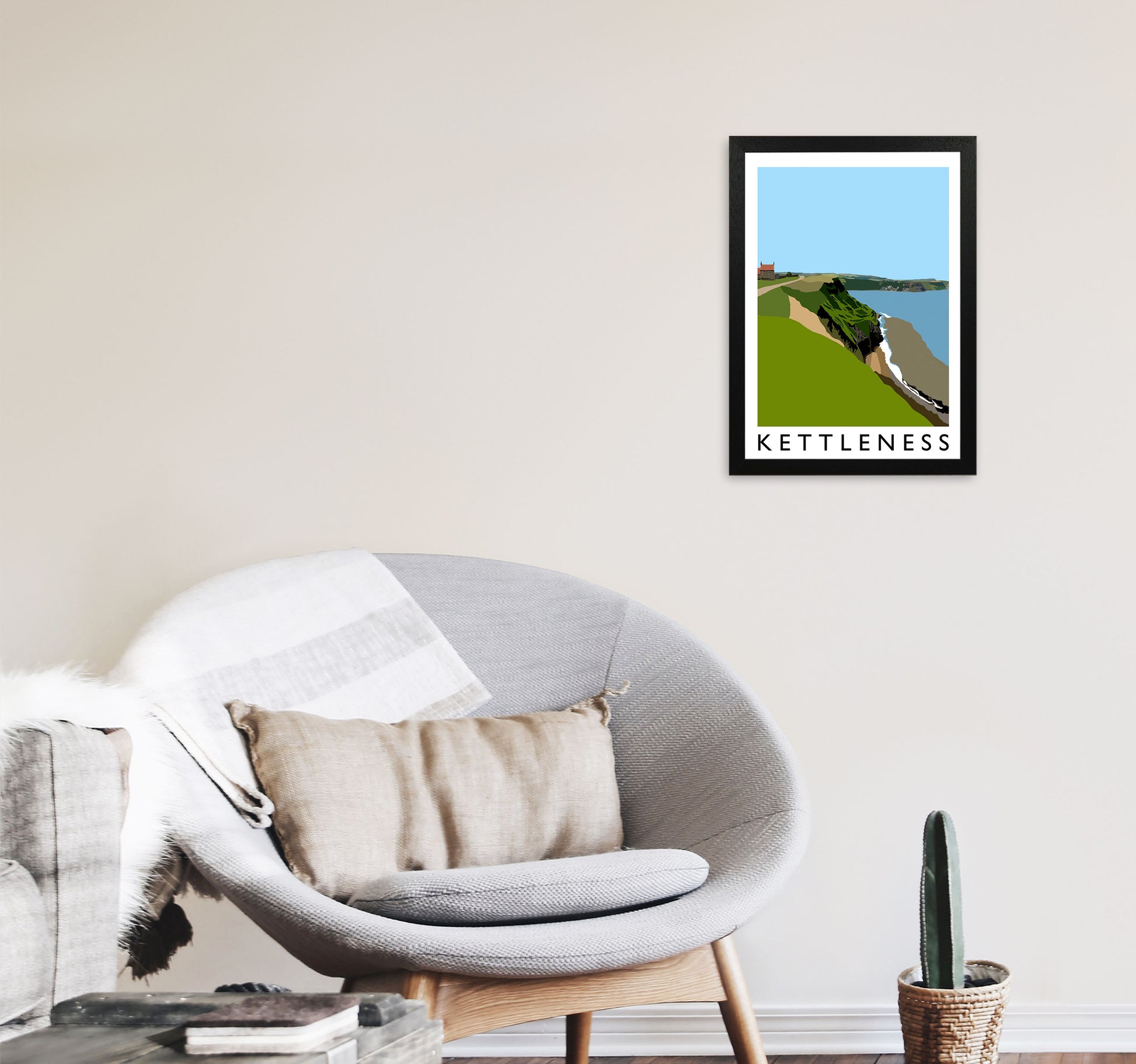 Kettleness Travel Art Print by Richard O'Neill, Framed Wall Art A3 White Frame