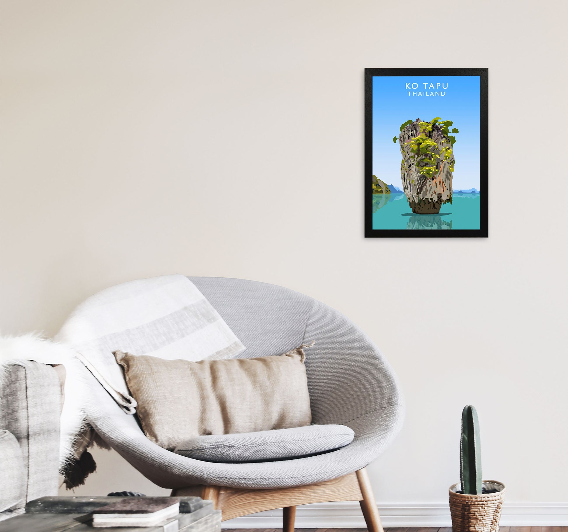 Ko Tapu Thailand  Portrait Travel Art Print by Richard O'Neill, Framed Wall Art A3 White Frame