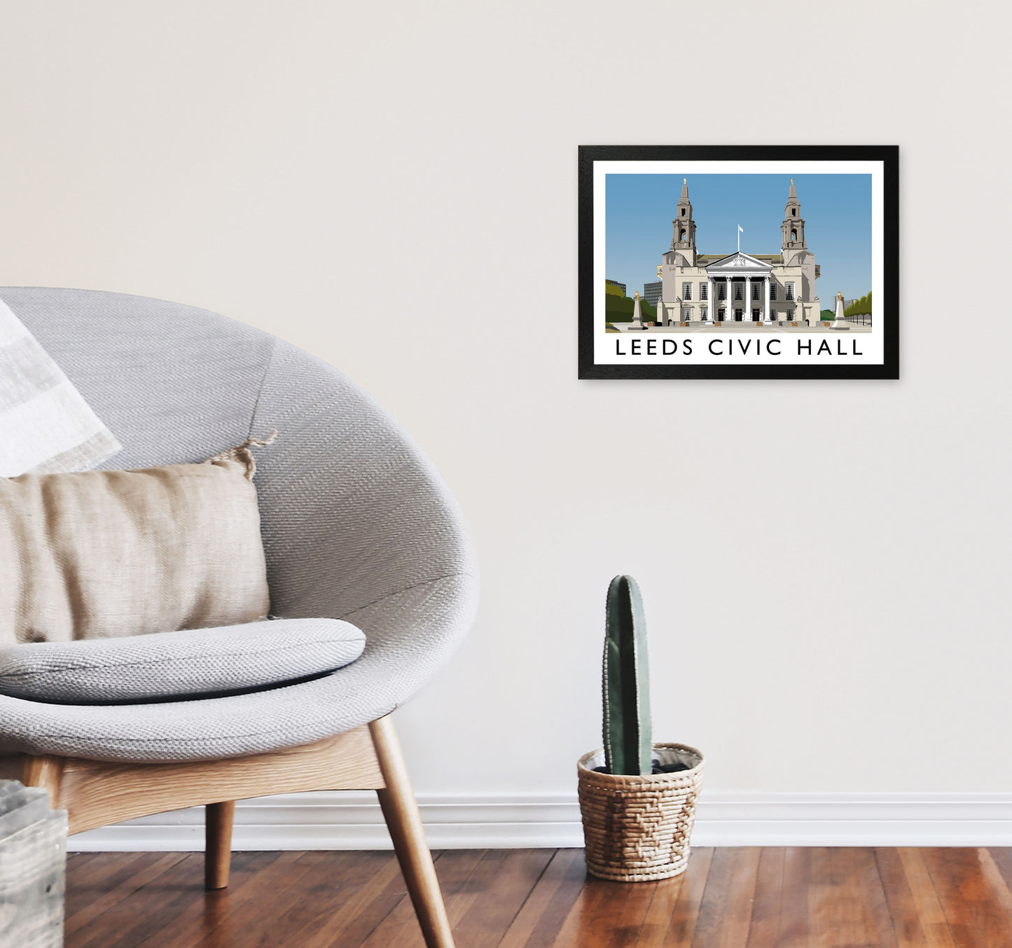 Leeds Civic Hall Digital Art Print by Richard O'Neill, Framed Wall Art A3 White Frame