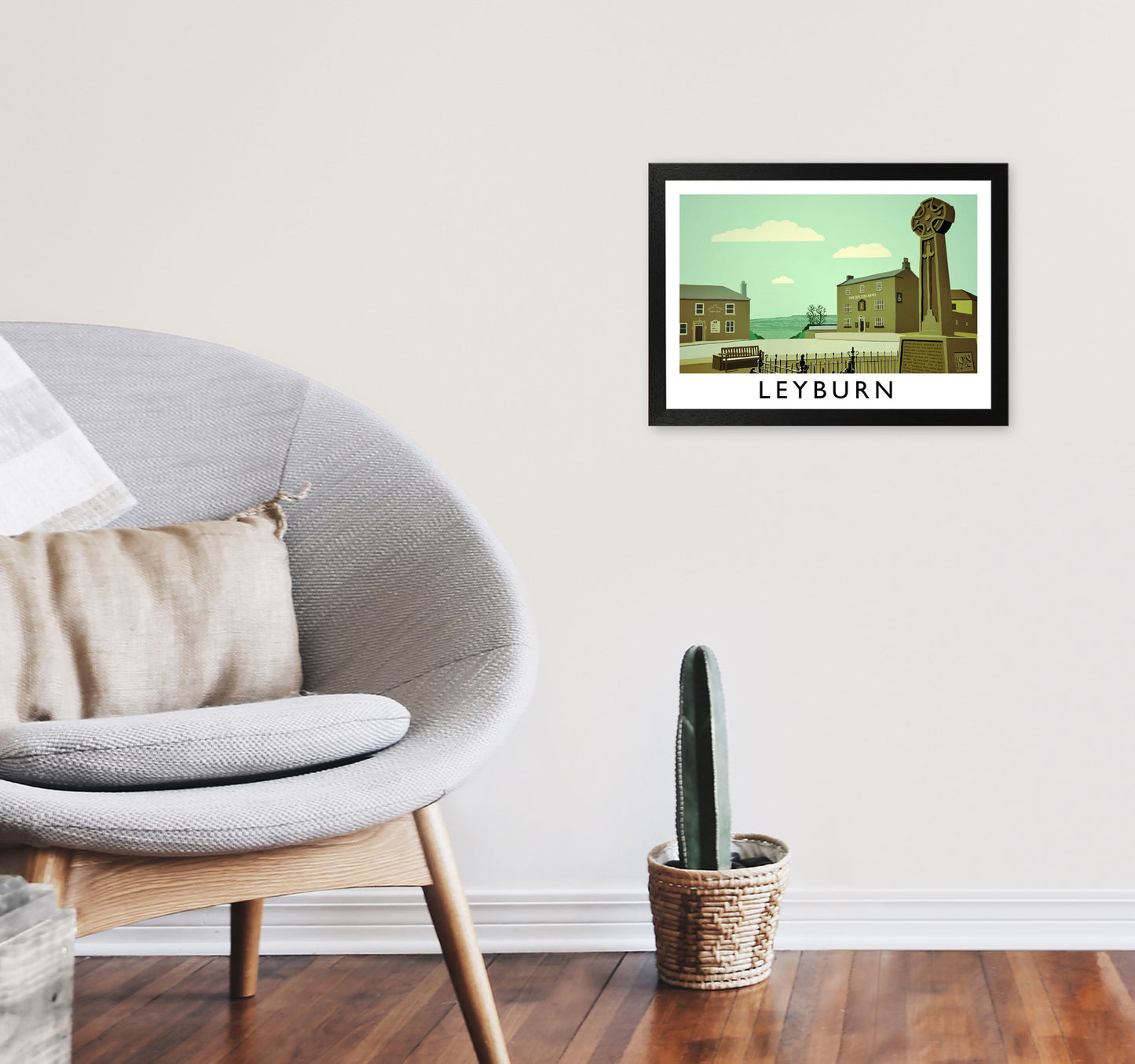 Leyburn Travel Art Print by Richard O'Neill, Framed Wall Art A3 White Frame