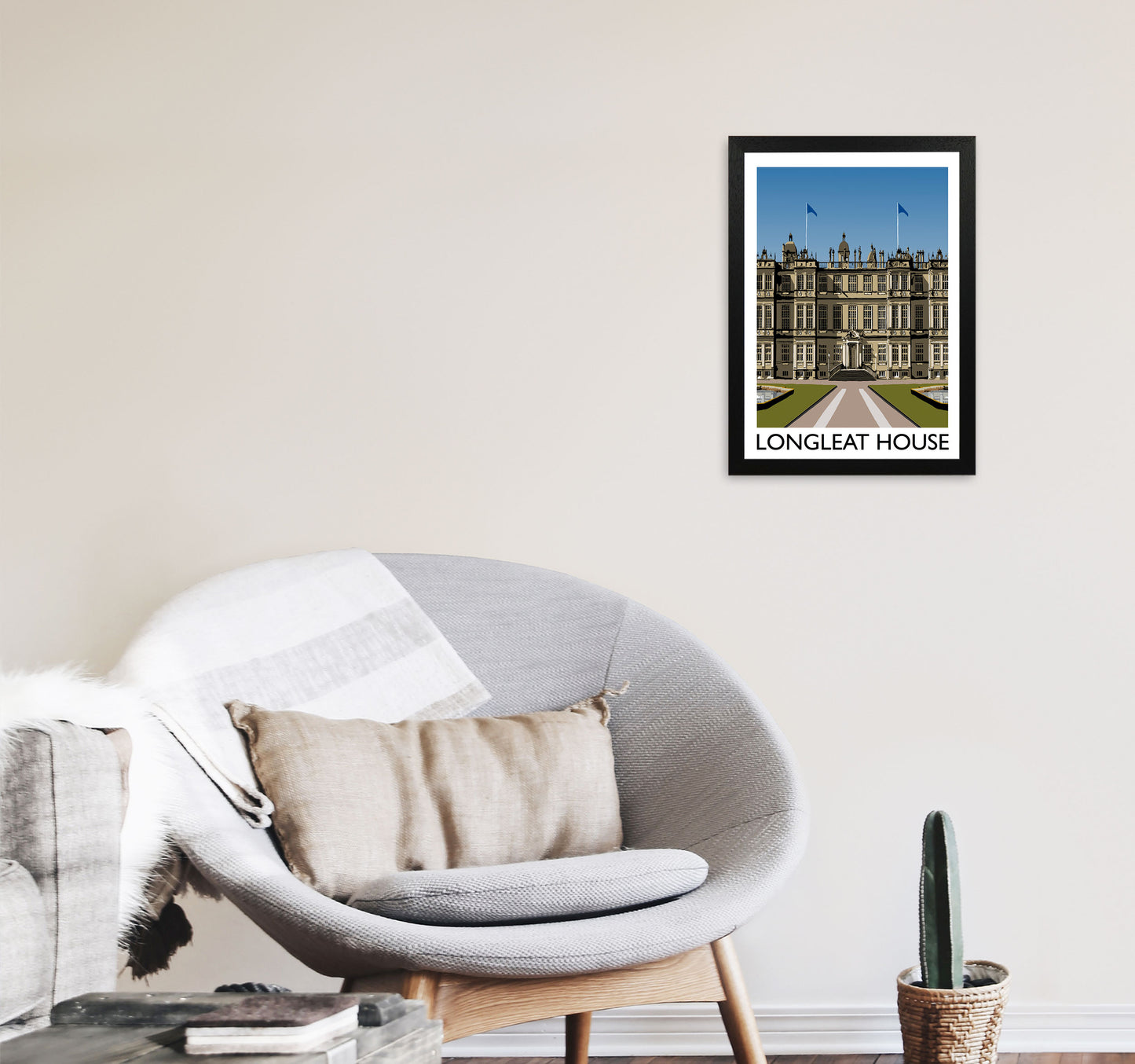 Longleat House Travel Art Print by Richard O'Neill, Framed Wall Art A3 White Frame