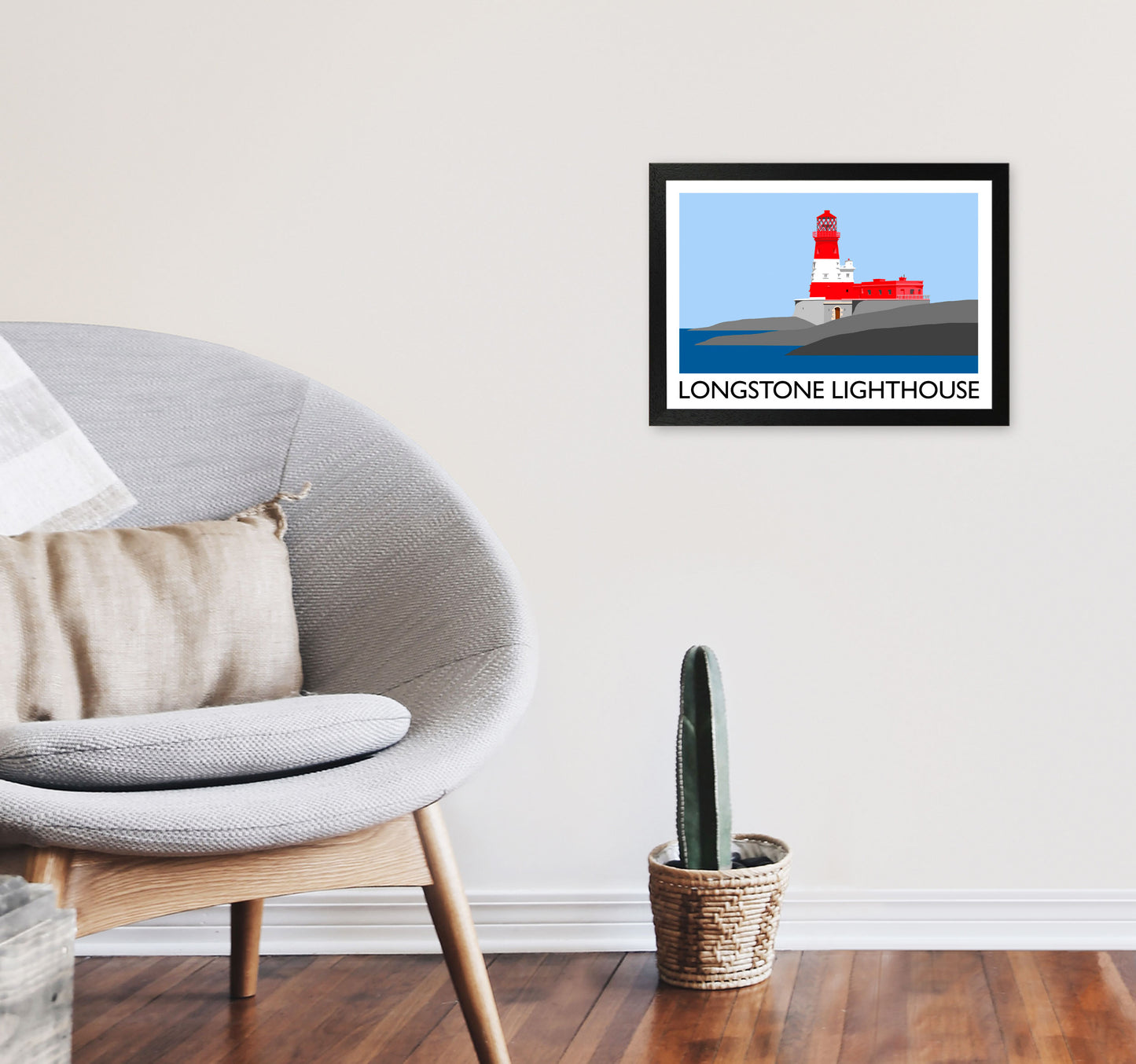 Longstone Lighthouse Travel Art Print by Richard O'Neill, Framed Wall Art A3 White Frame