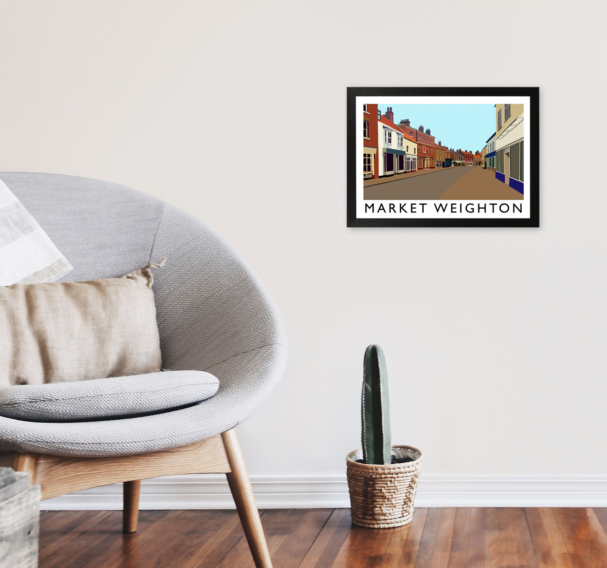 Market Weighton Travel Art Print by Richard O'Neill, Framed Wall Art A3 White Frame