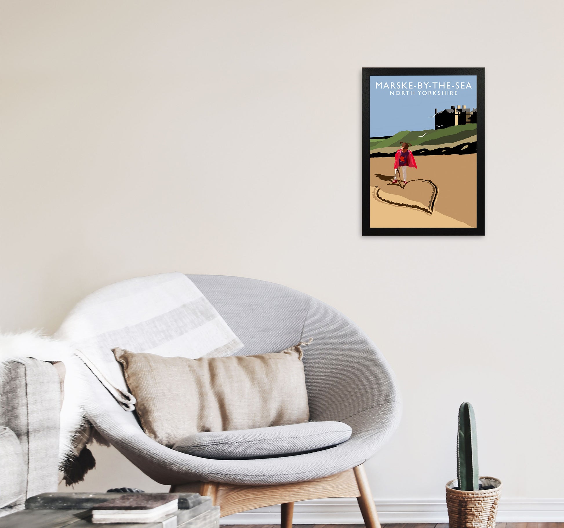 Marske-By-The-Sea2 Portrait  North Yorkshire Travel Art Print by Richard O'Neill A3 White Frame