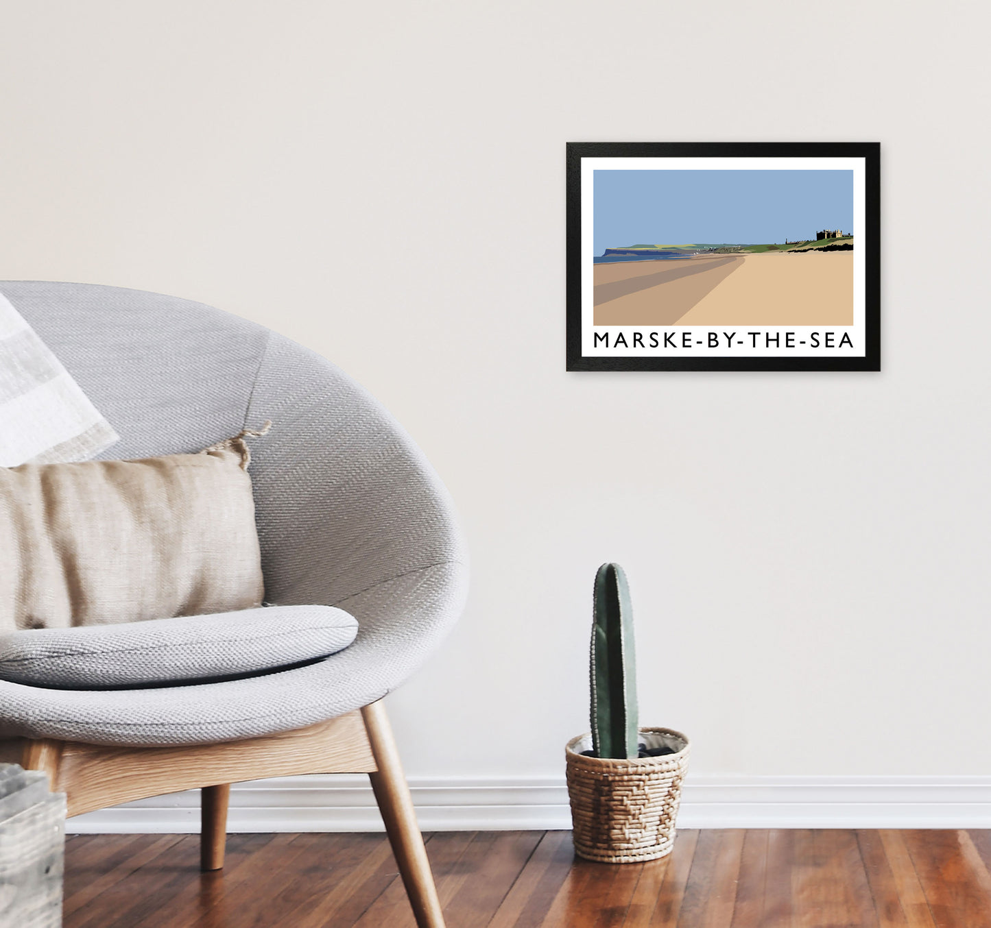 Marske-By-The-Sea Travel Art Print by Richard O'Neill, Framed Wall Art A3 White Frame