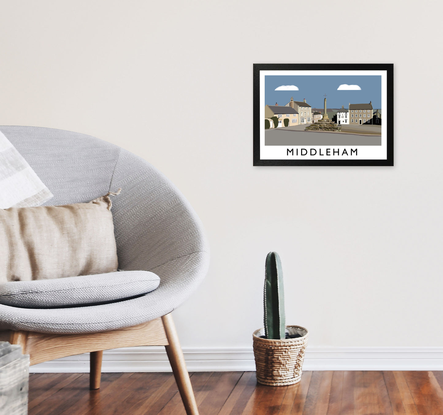 Middleham Travel Art Print by Richard O'Neill, Framed Wall Art A3 White Frame