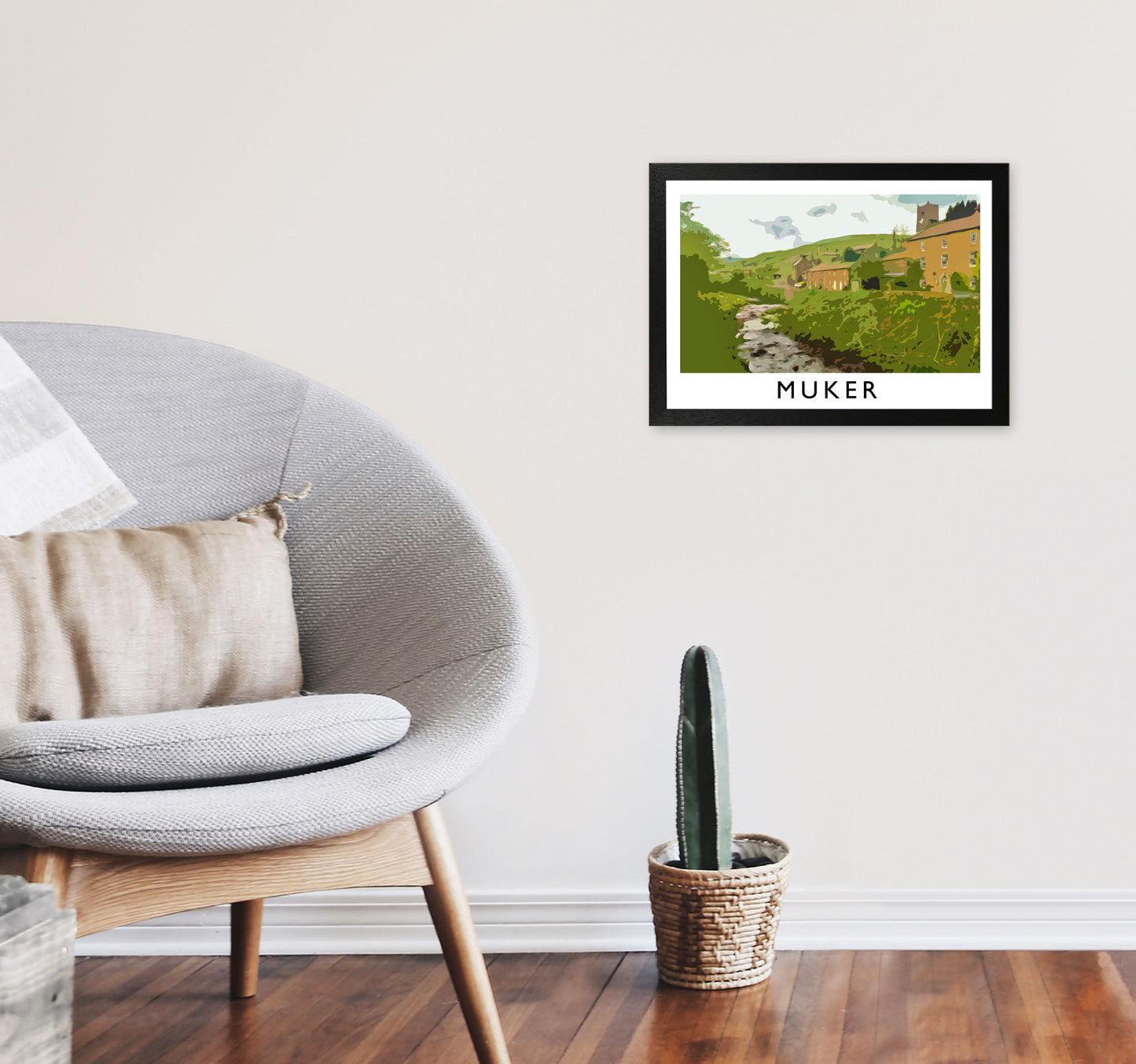 Muker Travel Art Print by Richard O'Neill, Framed Wall Art A3 White Frame