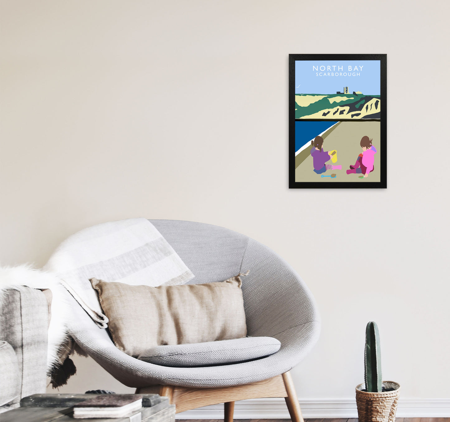 North Bay3 Portrait  Scarborough Travel Art Print by Richard O'Neill, Framed Wall Art A3 White Frame