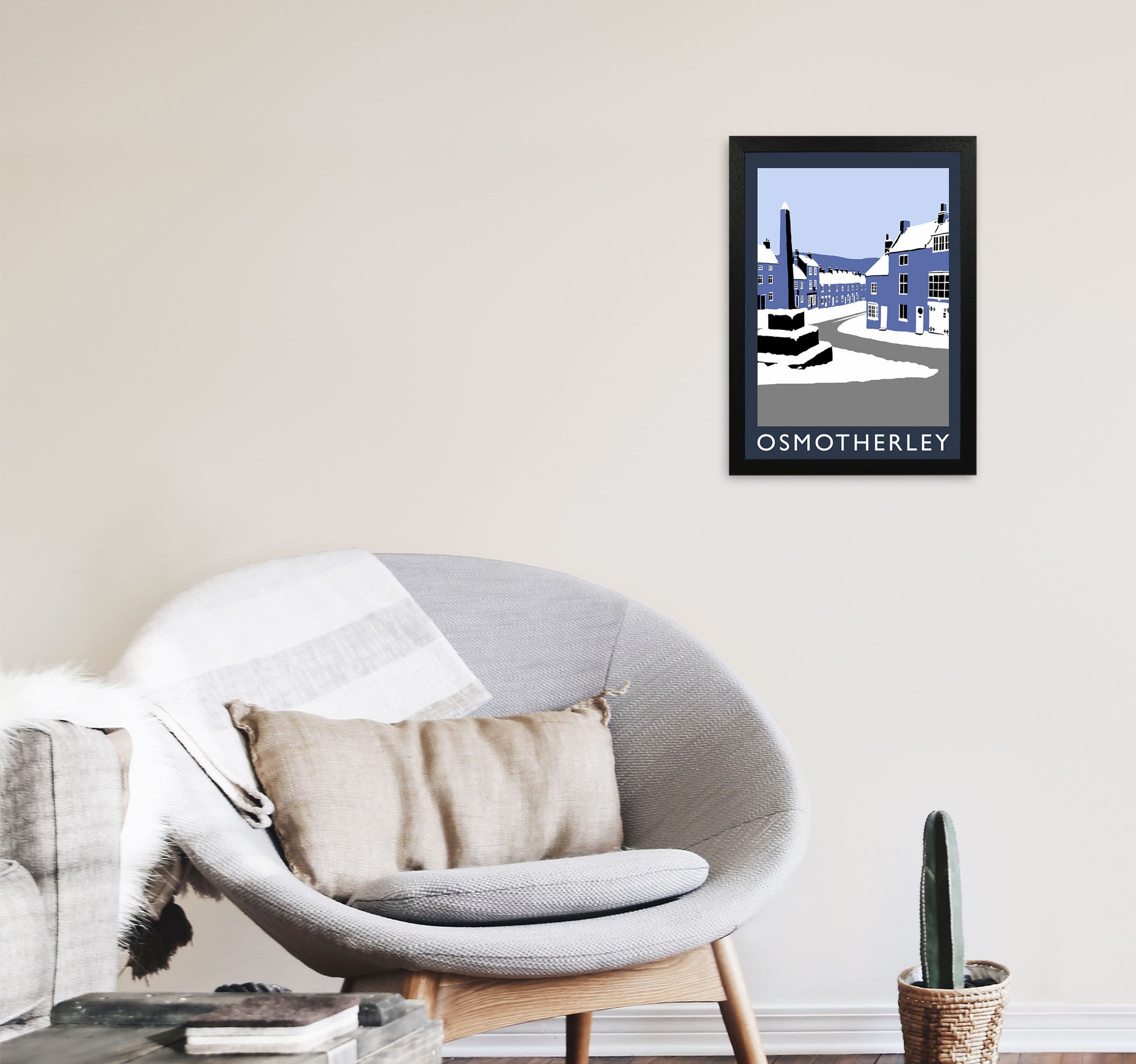 Osmotherley In Snow2 Portrait Travel Art Print by Richard O'Neill, Framed Wall Art A3 White Frame