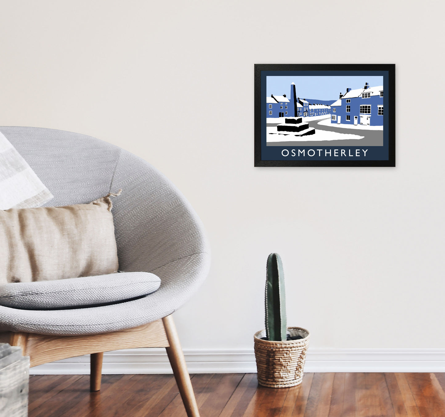 Osmotherley In Snow2 Travel Art Print by Richard O'Neill, Framed Wall Art A3 White Frame