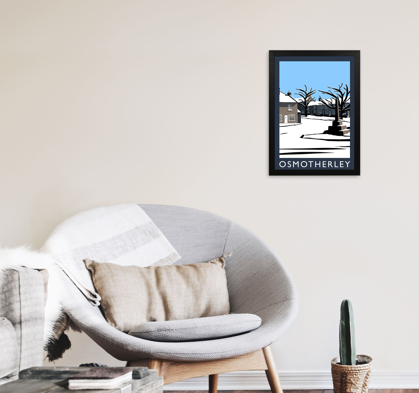 Osmotherley In Snow PortraitTravel Art Print by Richard O'Neill, Framed Wall Art A3 White Frame