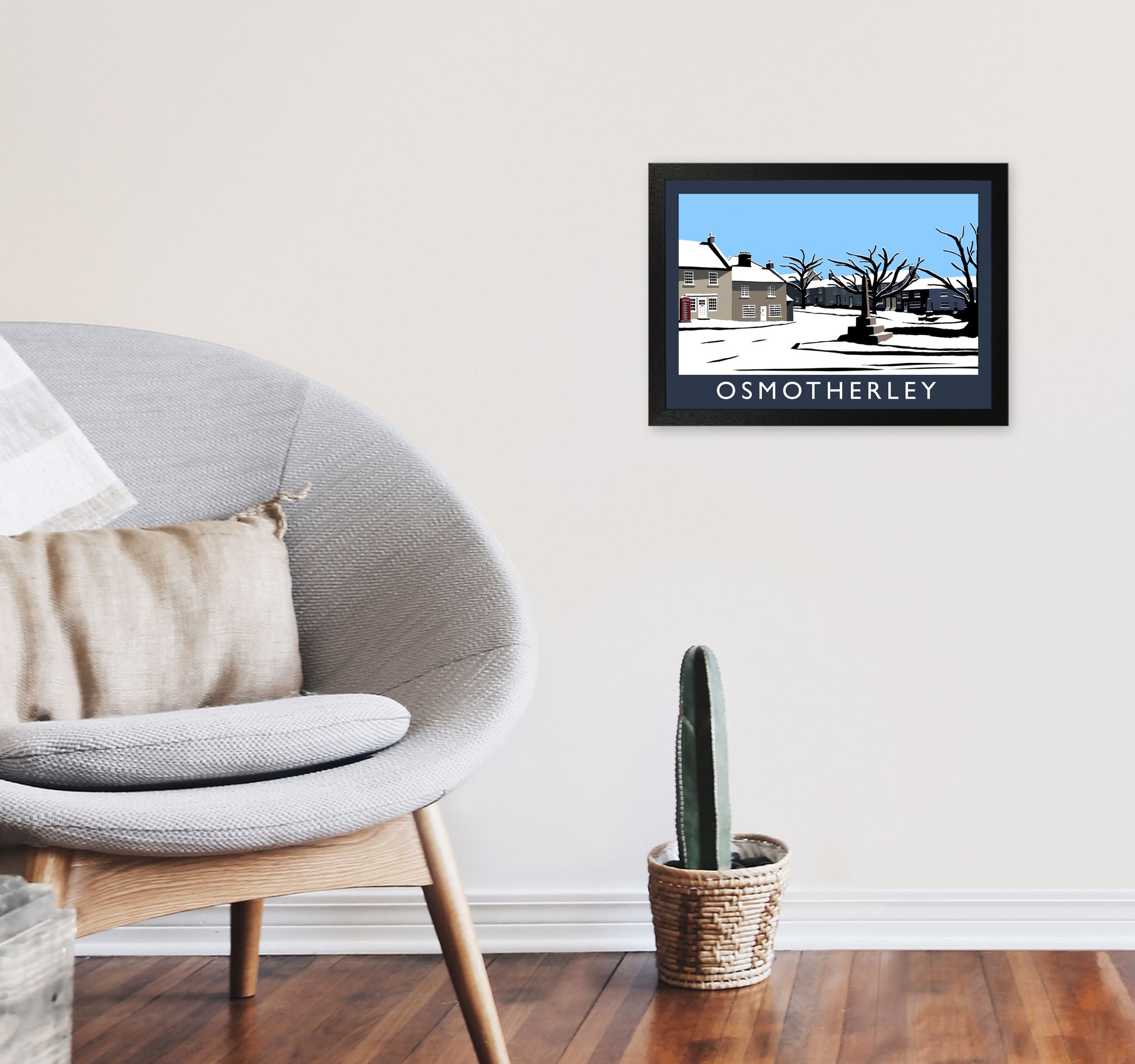 Osmotherley In Snow Travel Art Print by Richard O'Neill, Framed Wall Art A3 White Frame