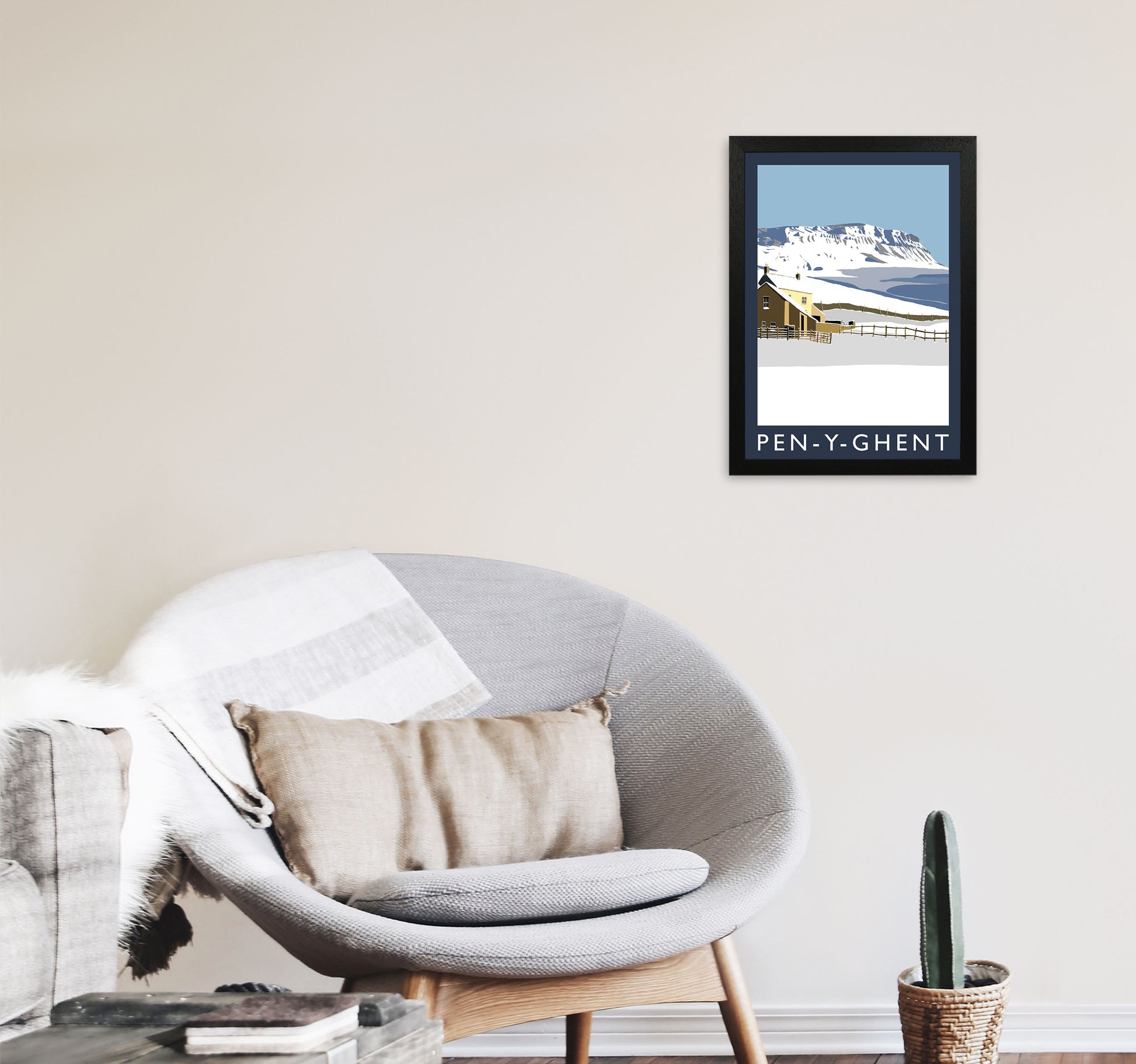 Pen-Y-Ghent Travel Art Print by Richard O'Neill, Framed Wall Art A3 White Frame