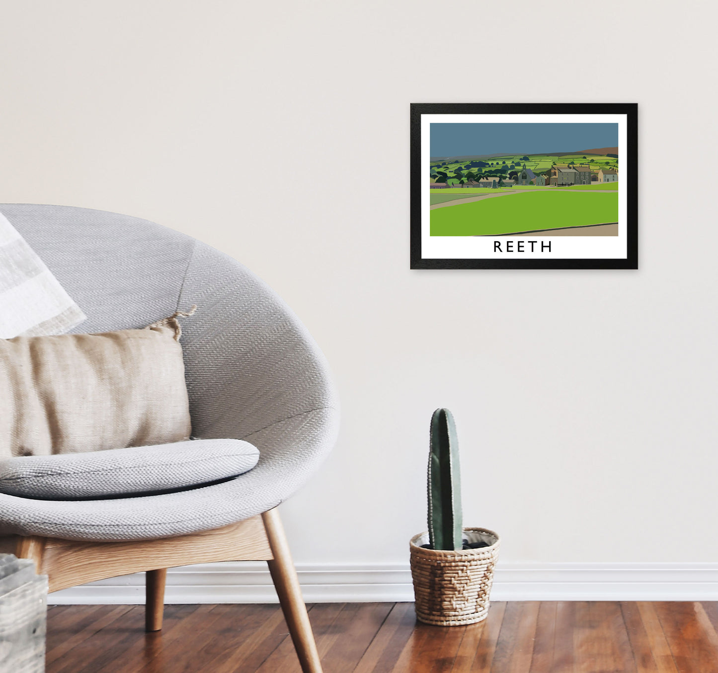 Reeth Travel Art Print by Richard O'Neill, Framed Wall Art A3 White Frame