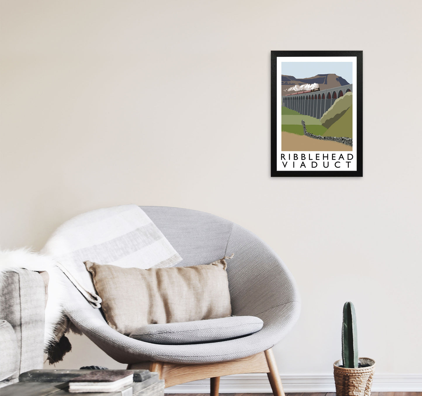 Ribblehead Viaduct Travel Art Print by Richard O'Neill, Framed Wall Art A3 White Frame