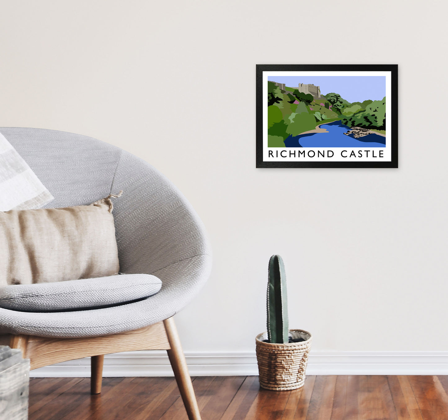 Richmond Castle Digital Art Print by Richard O'Neill, Framed Wall Art A3 White Frame