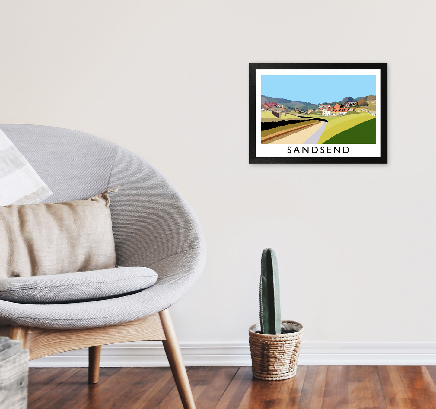 Sandsend Travel Art Print by Richard O'Neill, Framed Wall Art A3 White Frame