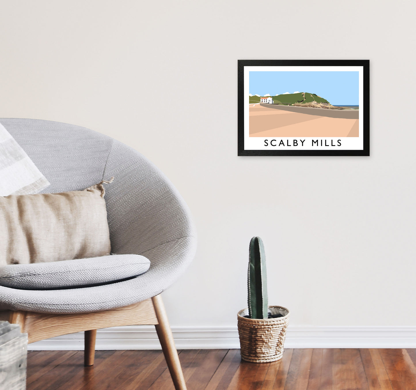 Scalby Mills Travel Art Print by Richard O'Neill, Framed Wall Art A3 White Frame