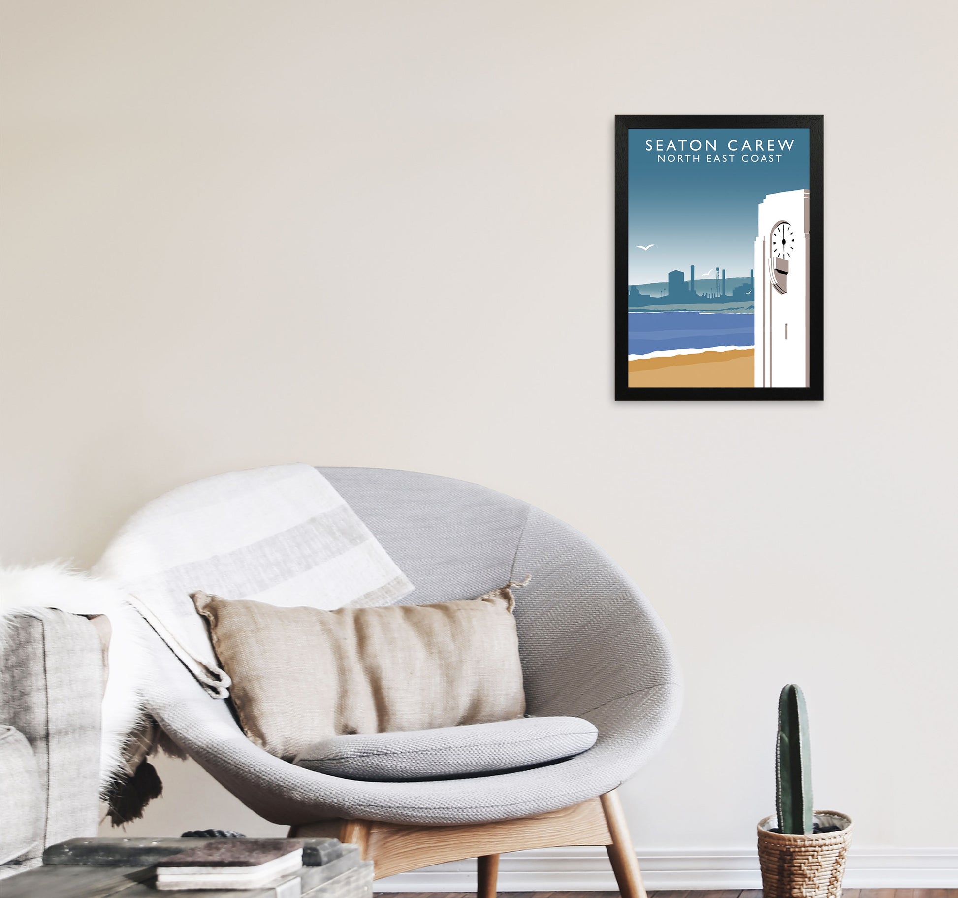 Seaton Carew Portrait North East Coast Travel Art Print by Richard O'Neill A3 White Frame