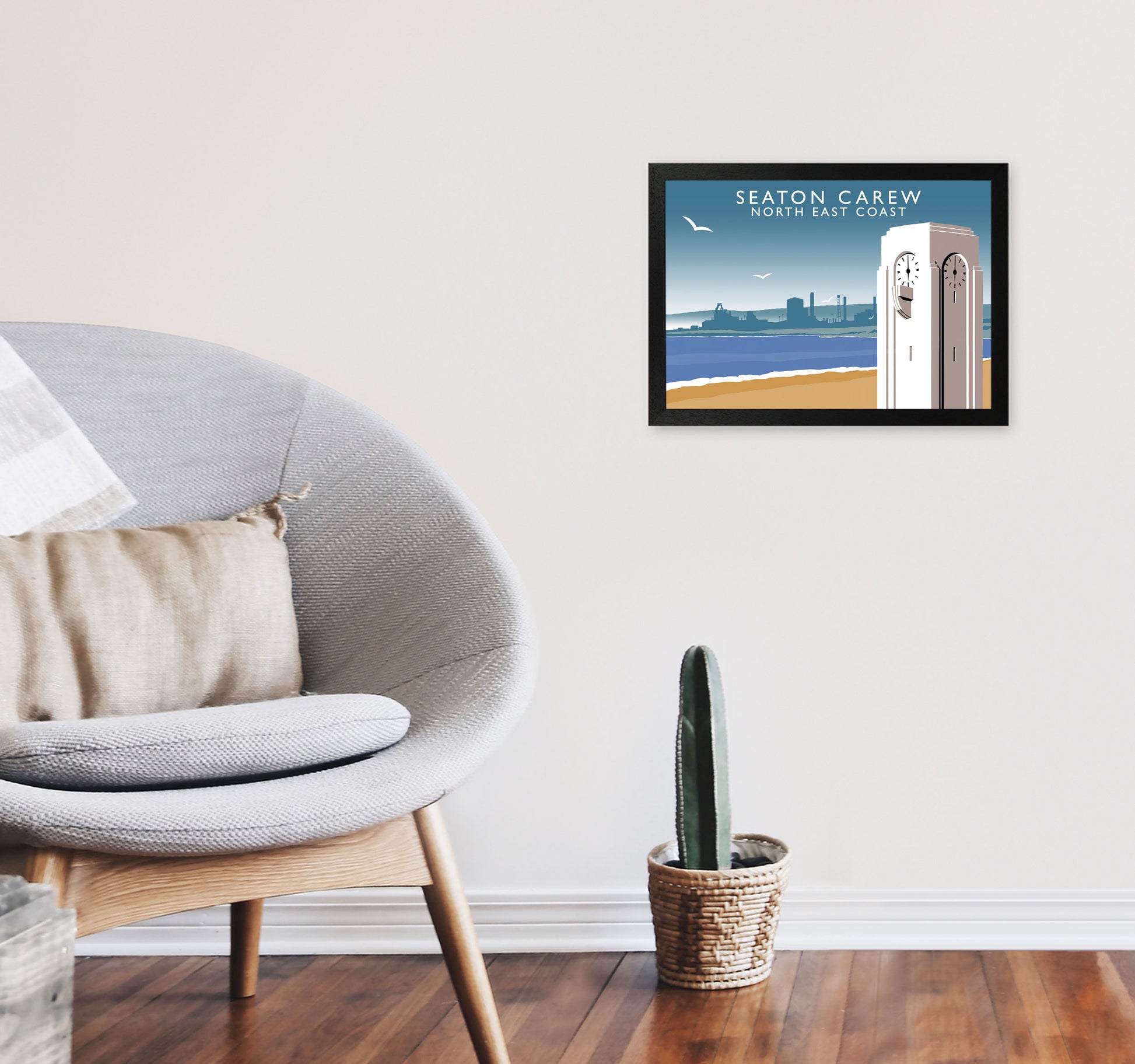 Seaton Carew North East Coast Travel Art Print by Richard O'Neill A3 White Frame