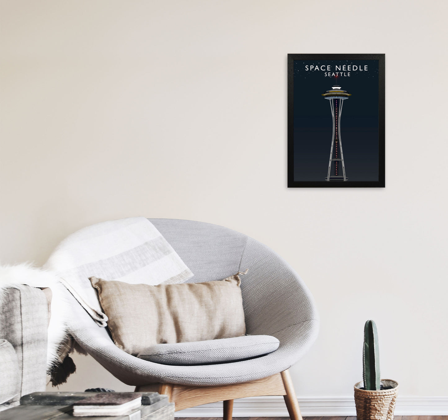 Space Needle Seattle Night Art Print by Richard O'Neill A3 White Frame