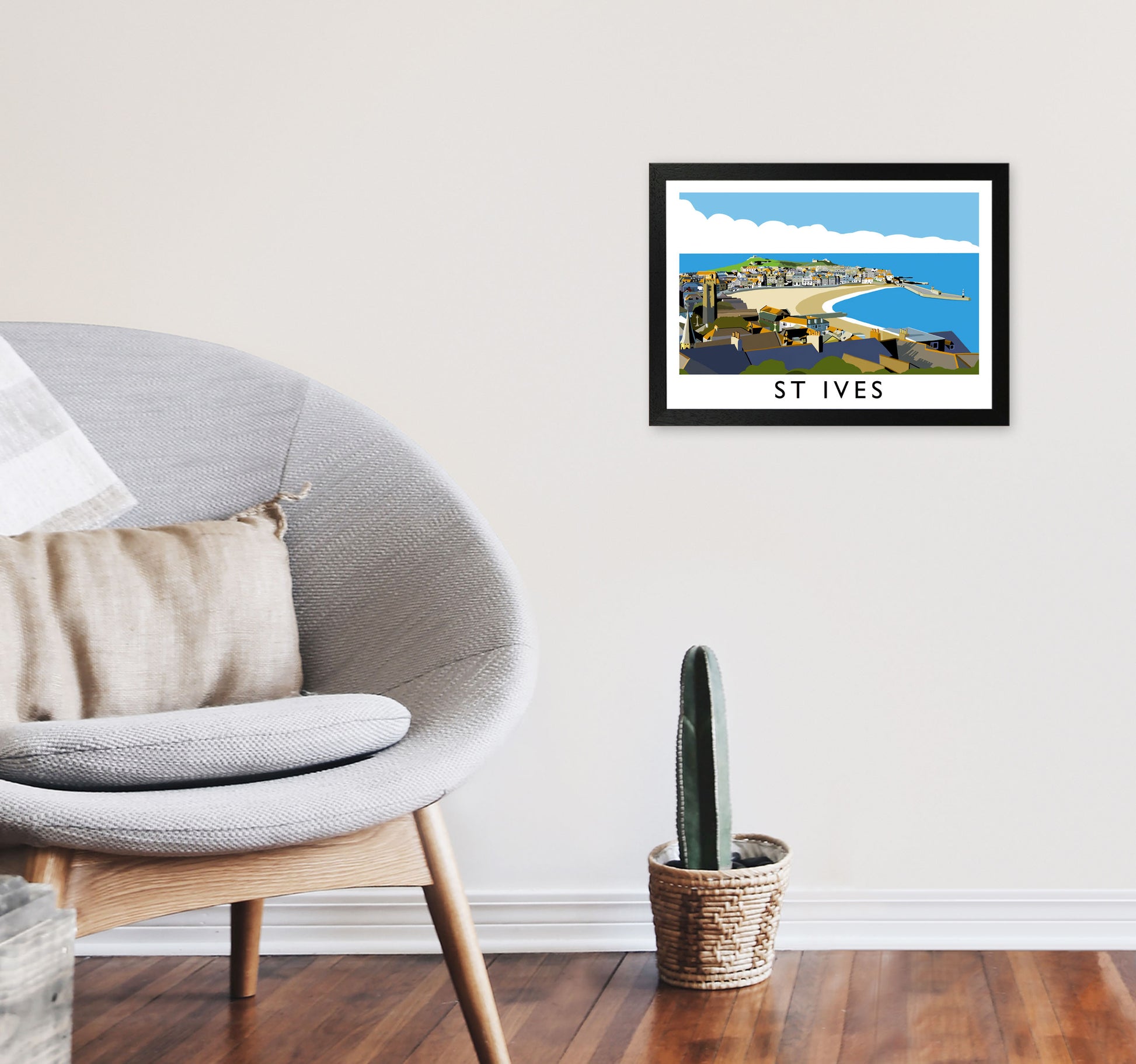 St Ives Art Print by Richard O'Neill, Framed Wall Art A3 White Frame