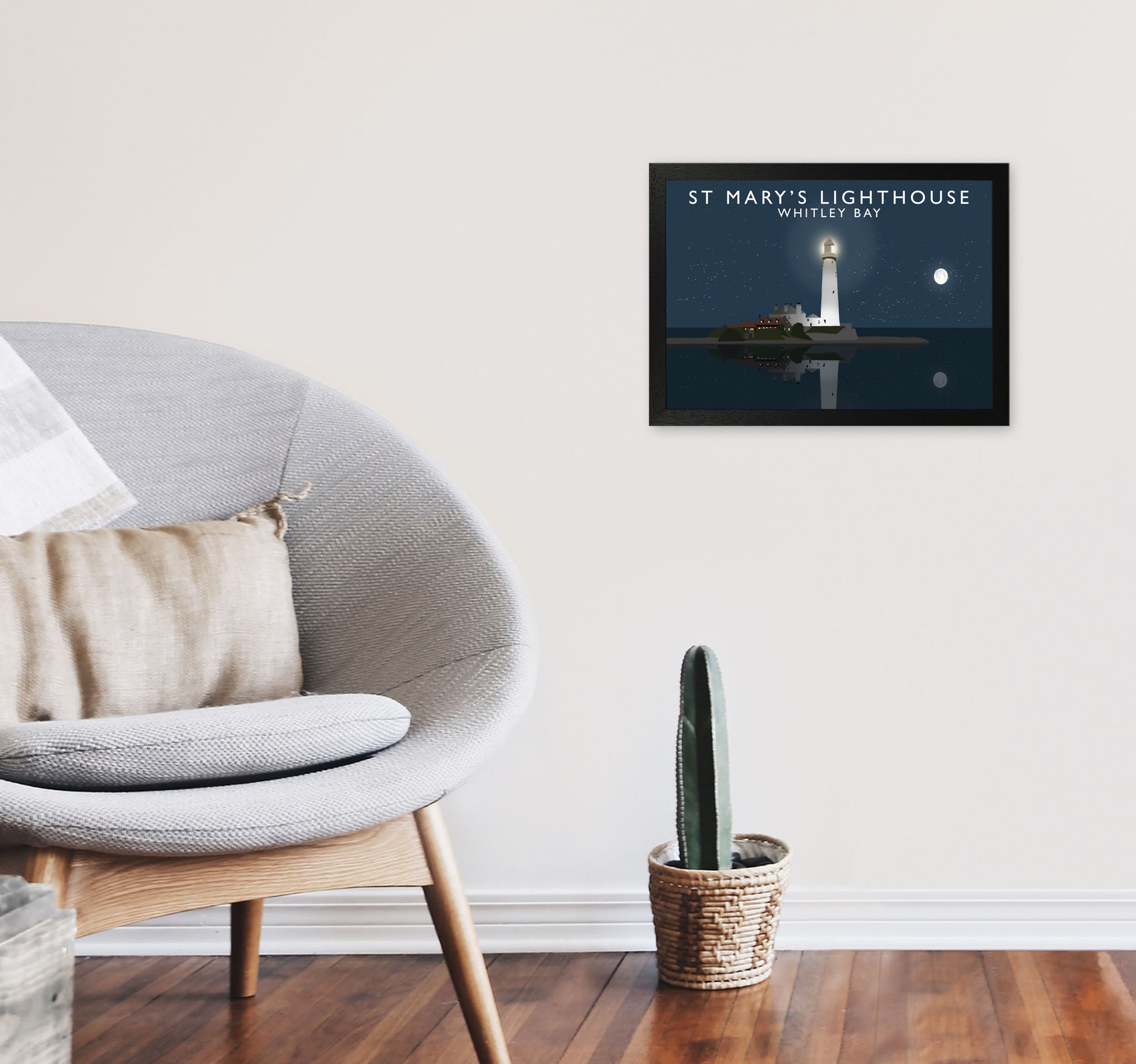 St Mary's Lighthouse Whitley Bay Framed Art Print by Richard O'Neill A3 White Frame