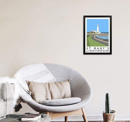 St Mary's Lighthouse Portrait Travel Art Print by Richard O'Neill A3 White Frame
