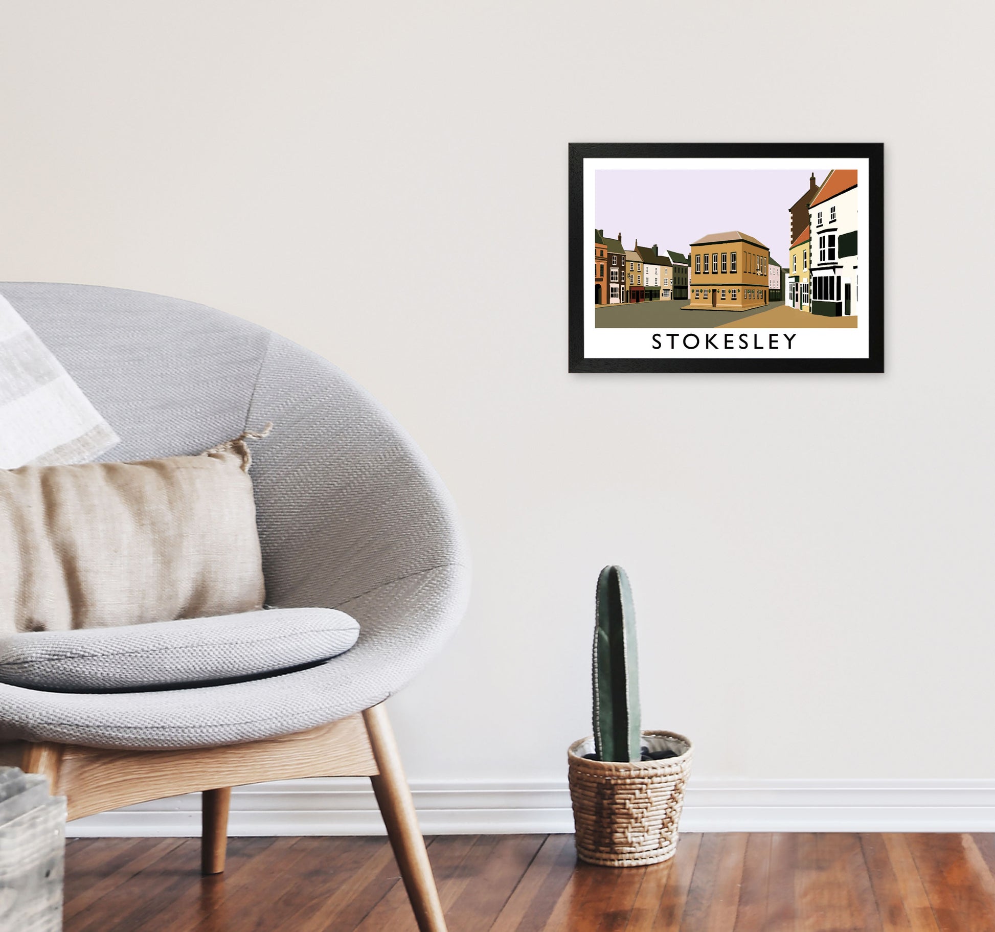 Stokesley Travel Art Print by Richard O'Neill, Framed Wall Art A3 White Frame