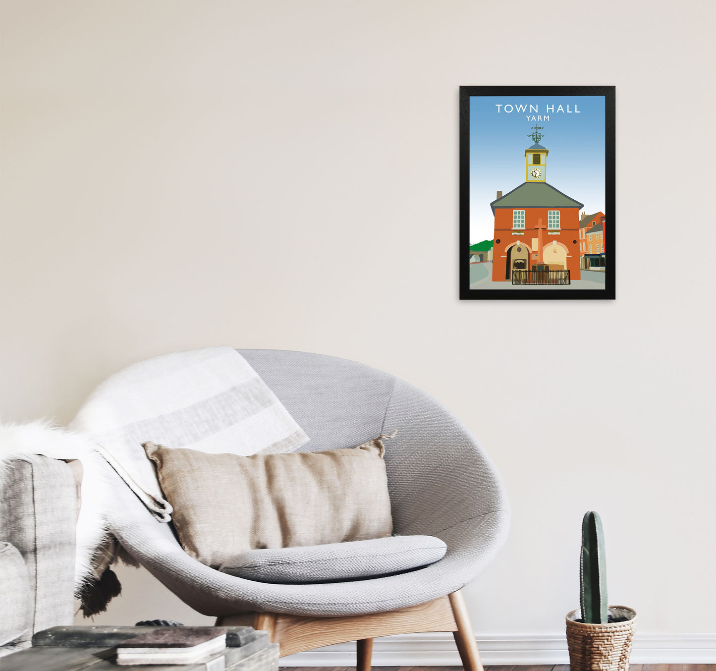 Town Hall Yarm Travel Art Print by Richard O'Neill, Framed Wall Art A3 White Frame