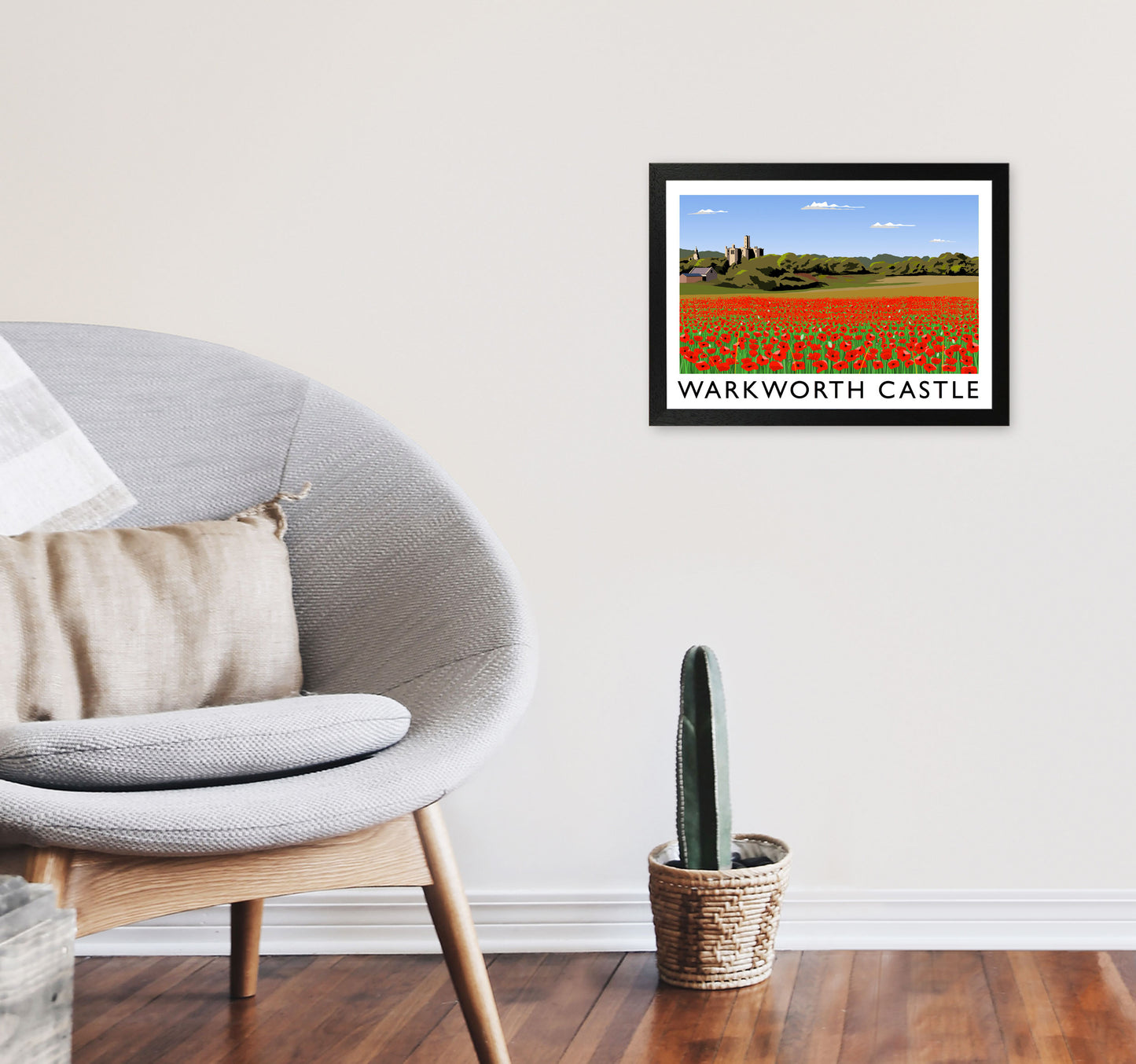 Warkworth Castle Travel Art Print by Richard O'Neill, Framed Wall Art A3 White Frame