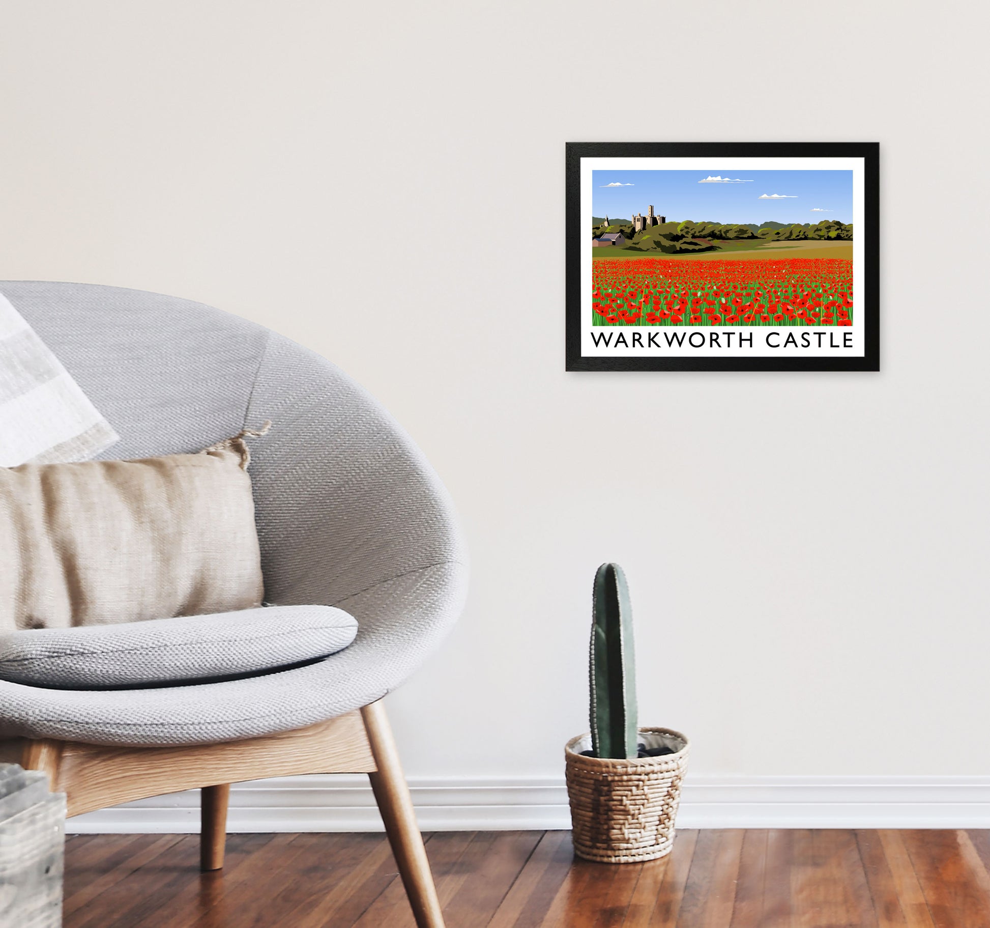 Warkworth Castle Travel Art Print by Richard O'Neill, Framed Wall Art A3 White Frame