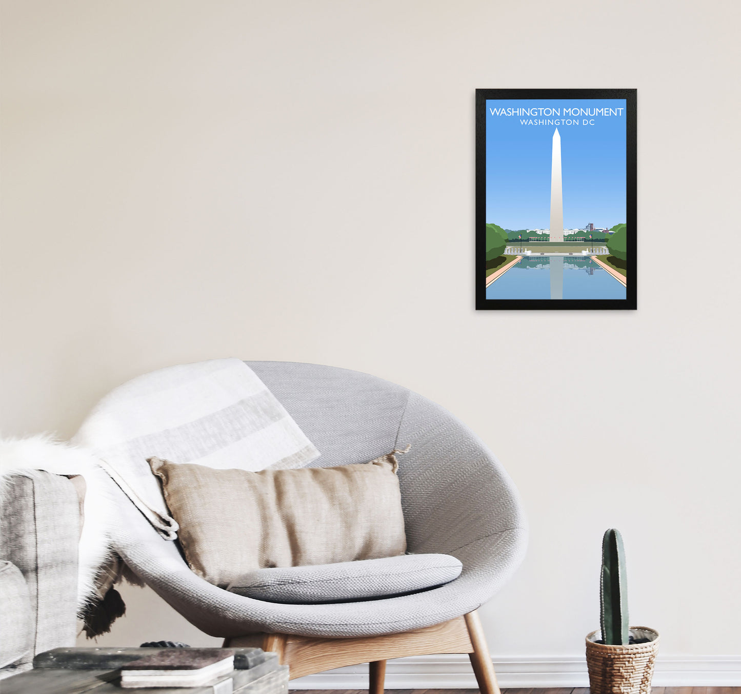 Washington DC Monument Travel Art Print by Richard O'Neill A3 White Frame