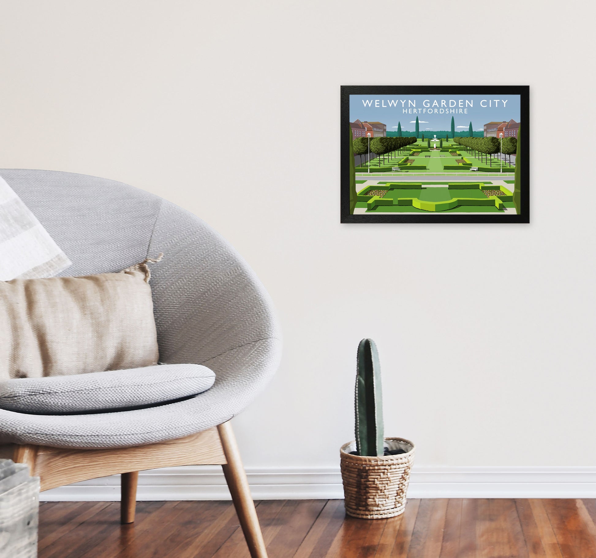 Welwyn Garden City Hertfordshire Travel Art Print by Richard O'Neill A3 White Frame